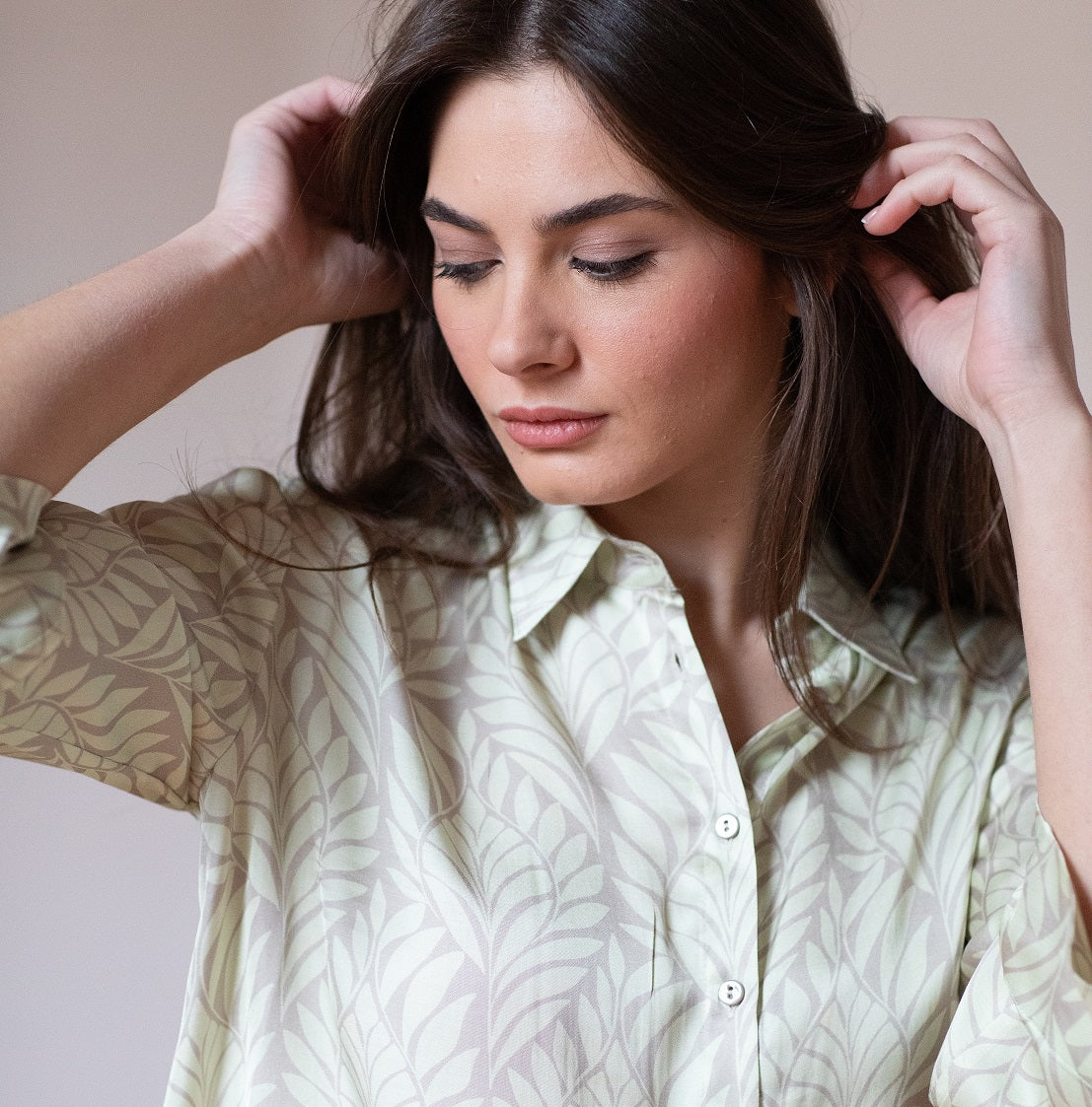 Camicia Fantasia Foglie Verde Mela