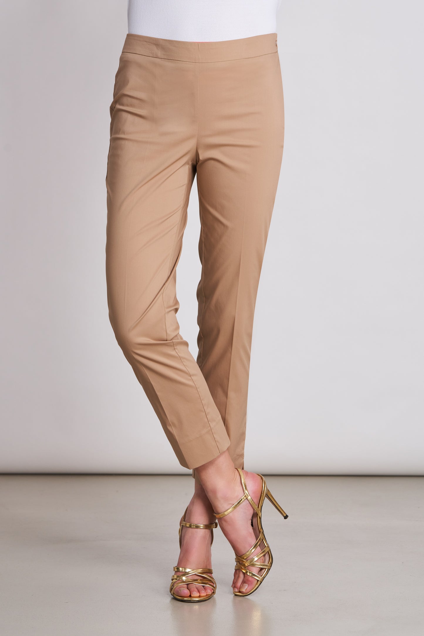 Khaki Poplin Trousers with Side Zip