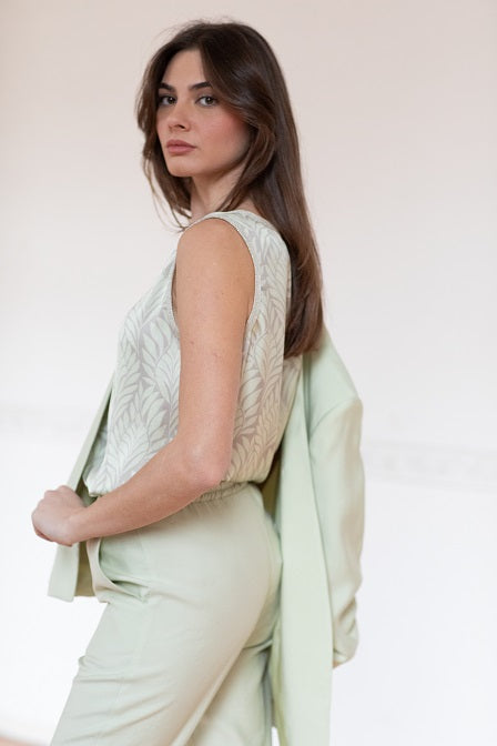 Apple Green Leaf Pattern Top