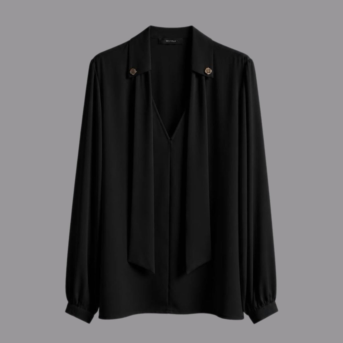 Camicia con Bottoni Gioiello e Sciarpetta Nero