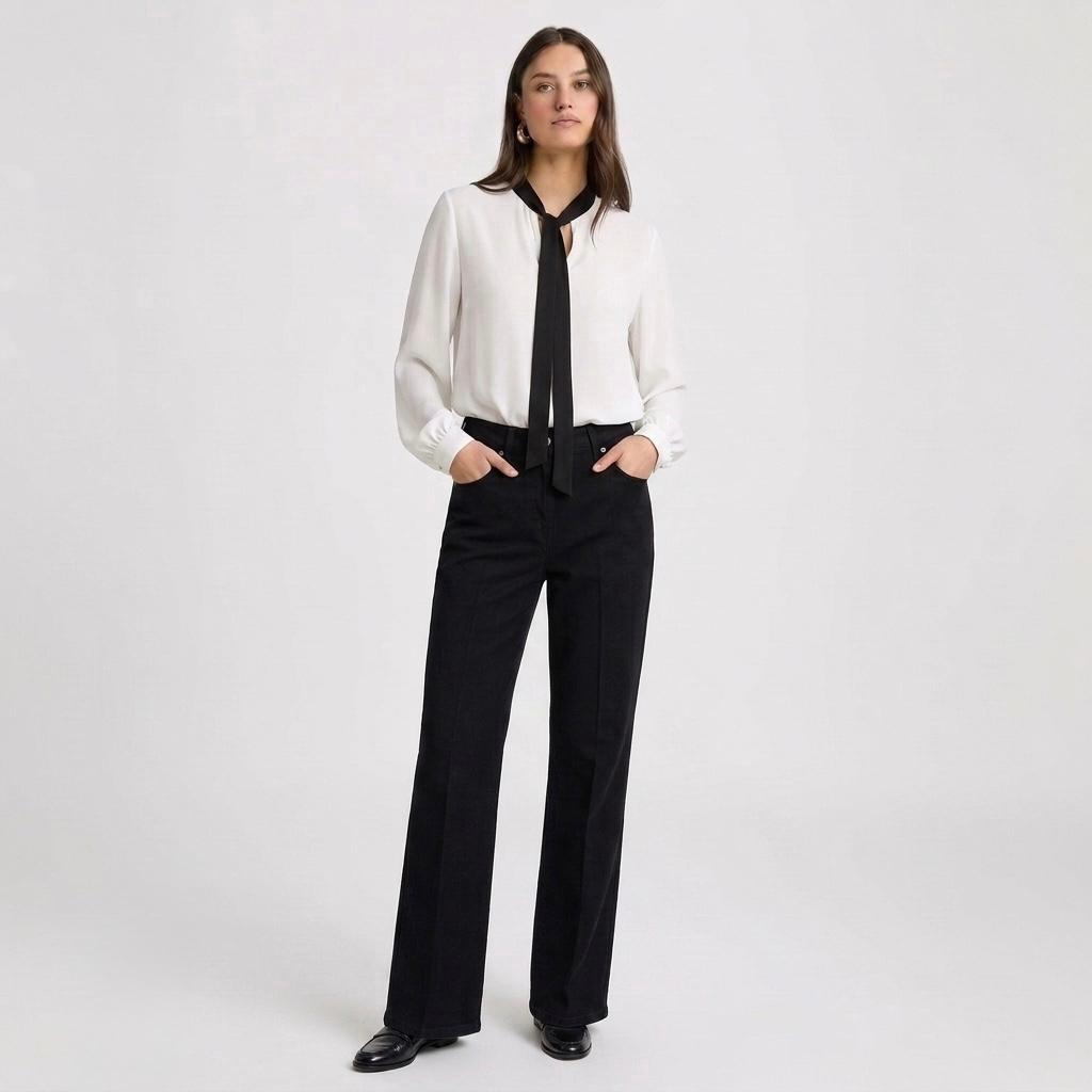 Blusa con Sciarpa Panna Bicolore