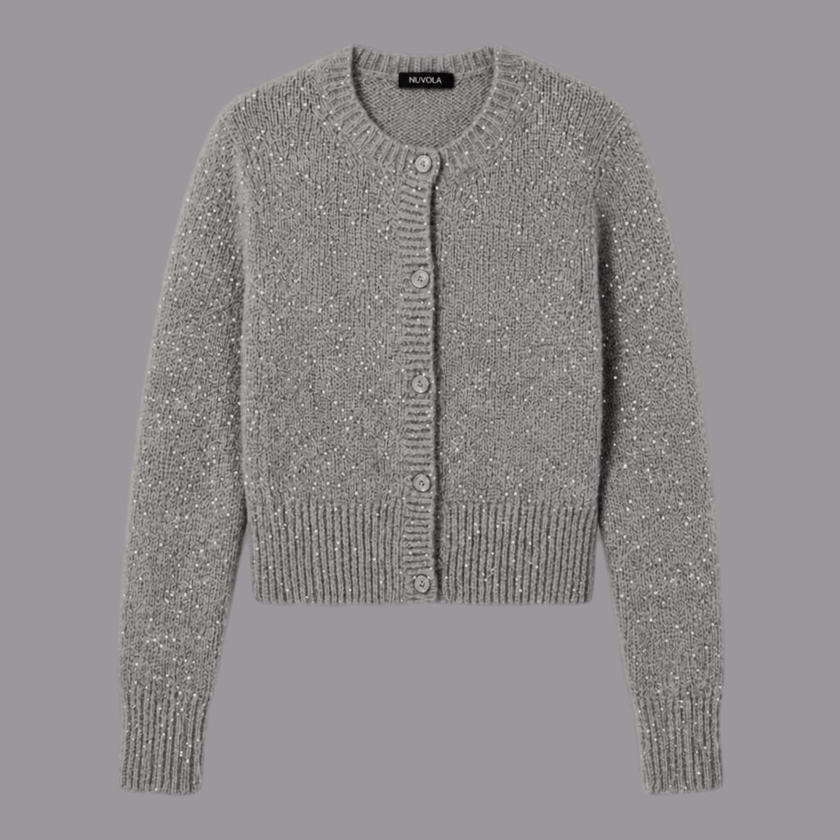 Cardigan in Mohair con Paillettes Grigio