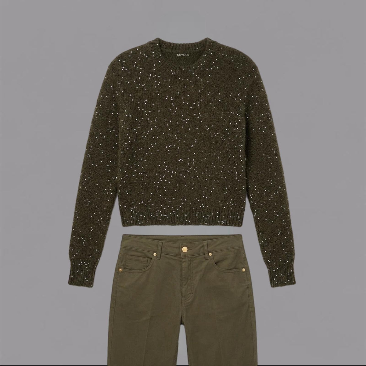 Maglia in Mohair con Paillettes Militare