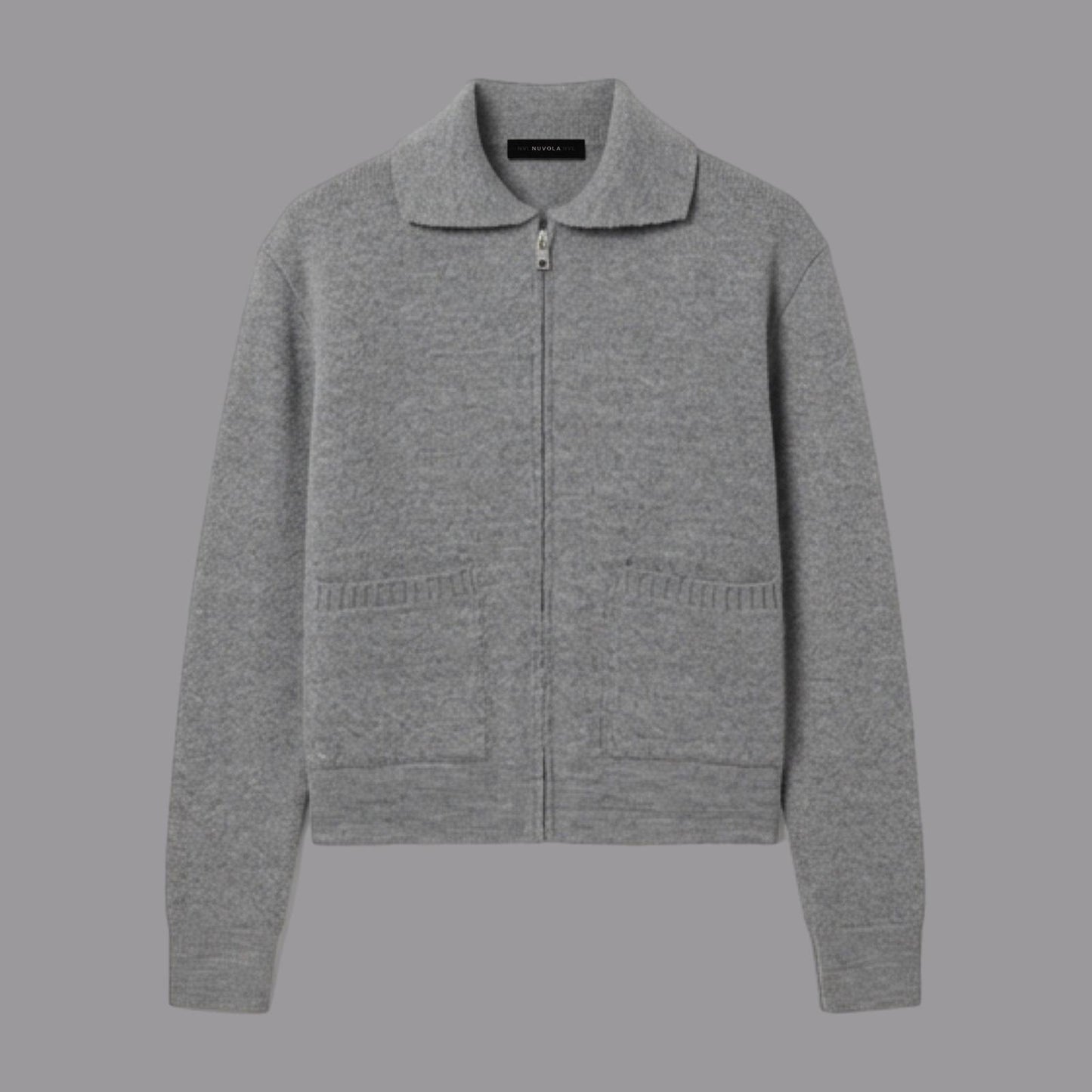 Giacca in Maglia Tasche a Toppa Grigio