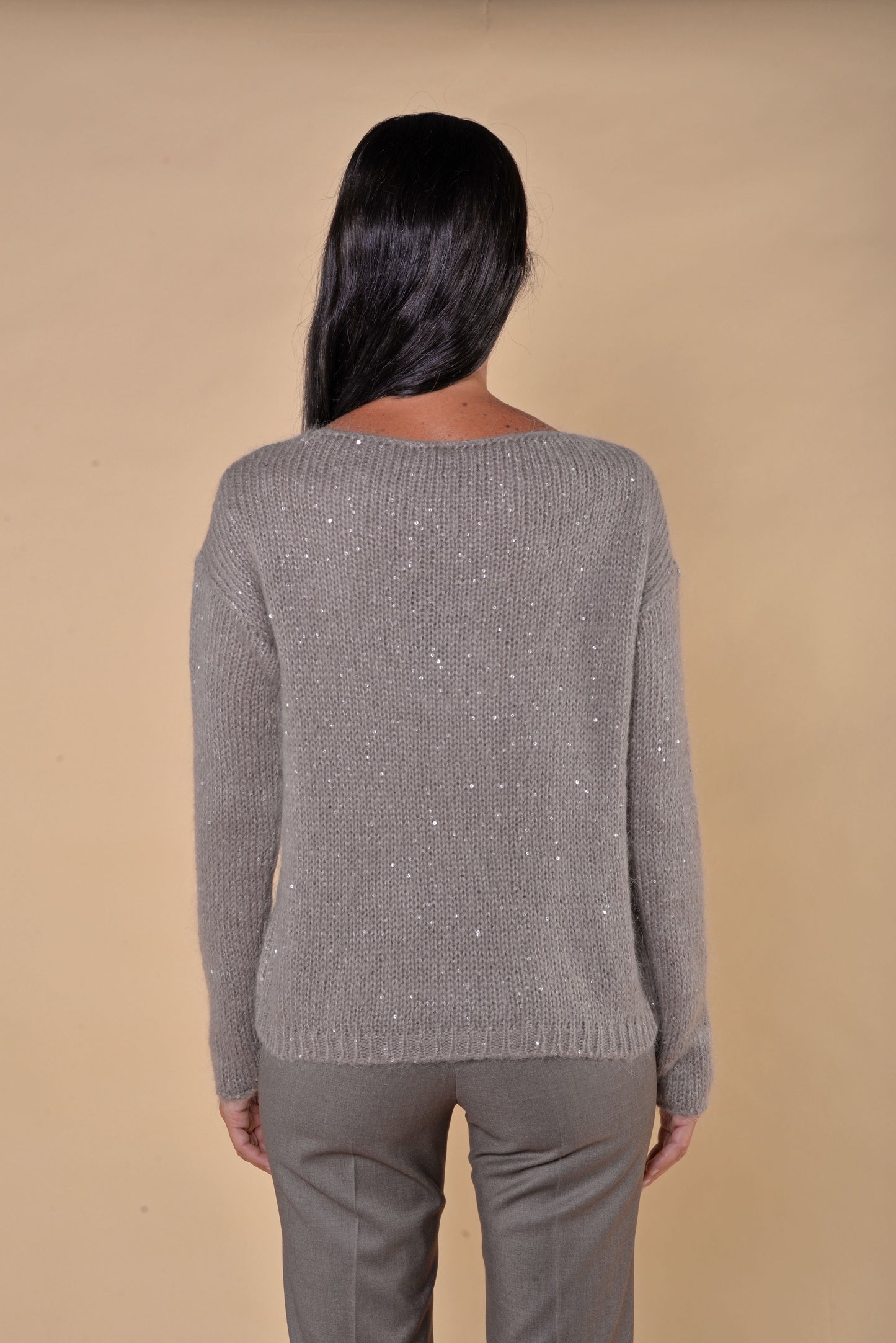 Maglia in Mohair con Paillettes Tortora