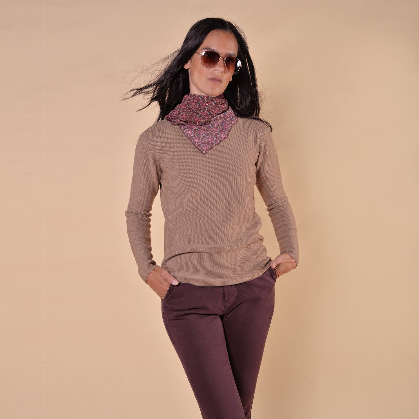 Maglia in Pura Lana Vergine Punto Riso Cammello