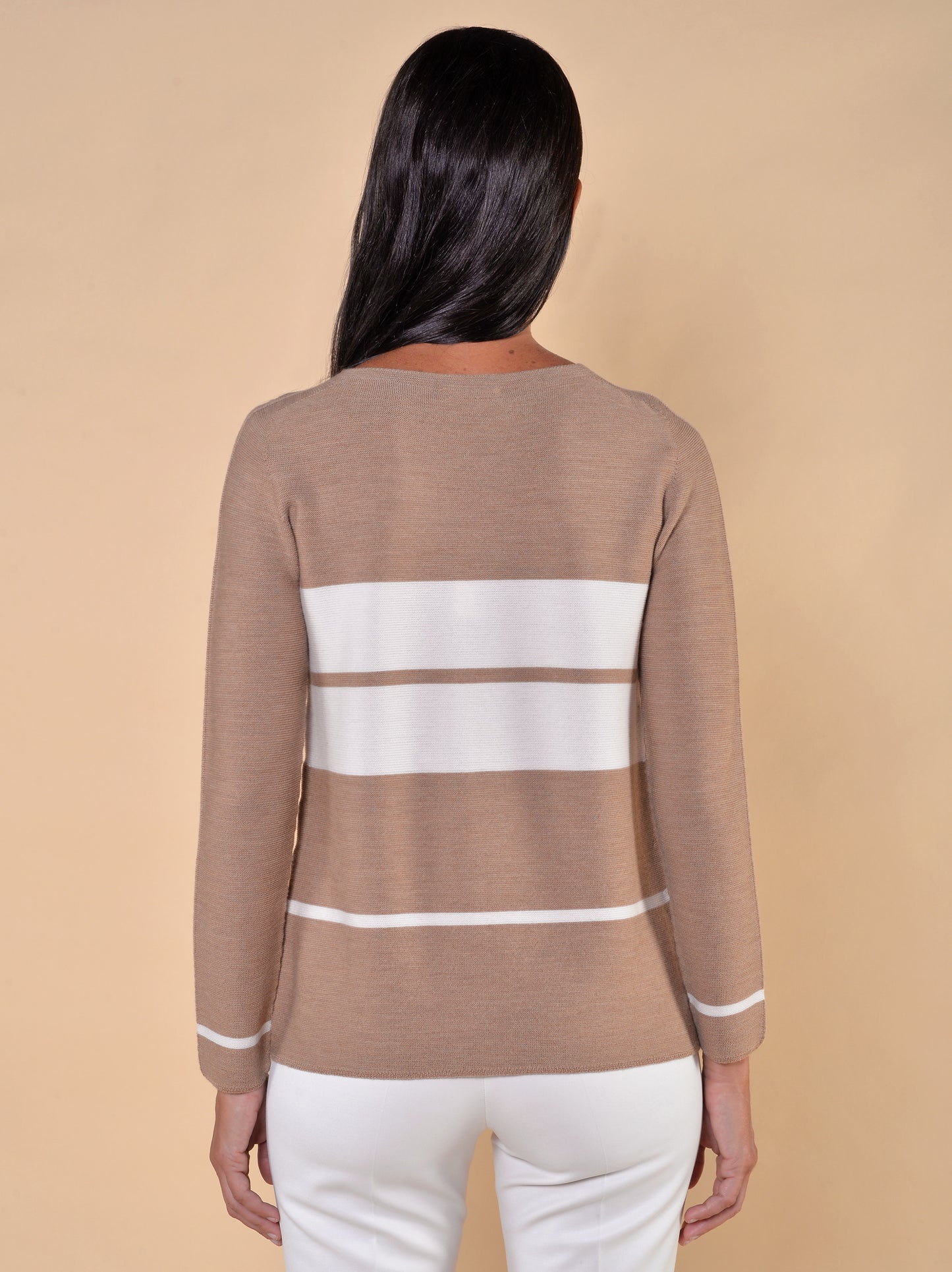 Girocollo in Lana Links Rigato Cammello/Panna