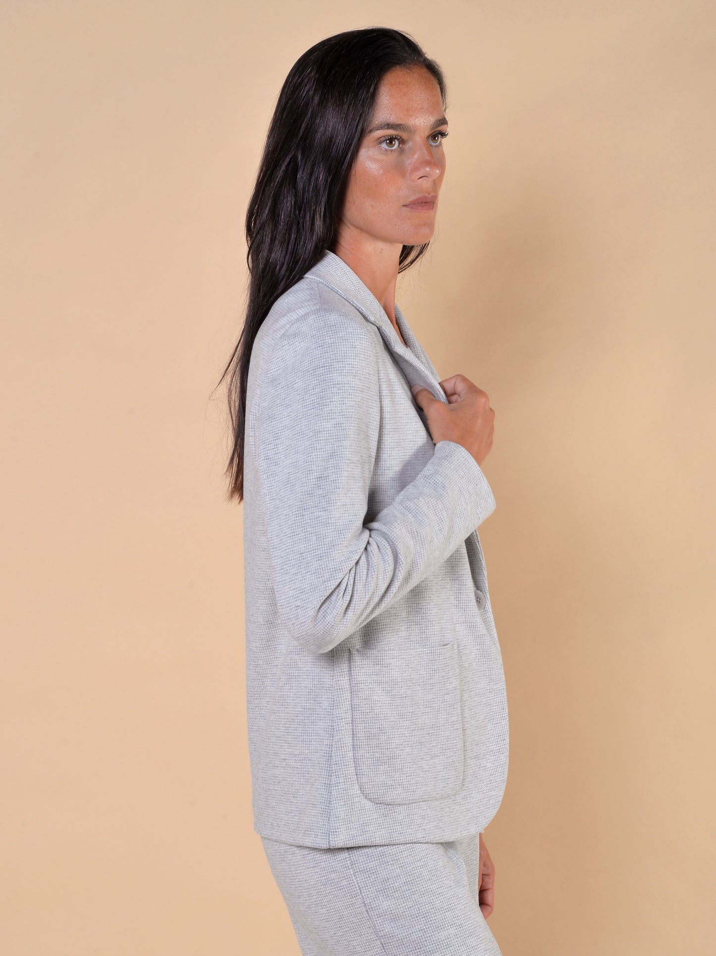 Giacca Jersey Pied de Poule Grigia