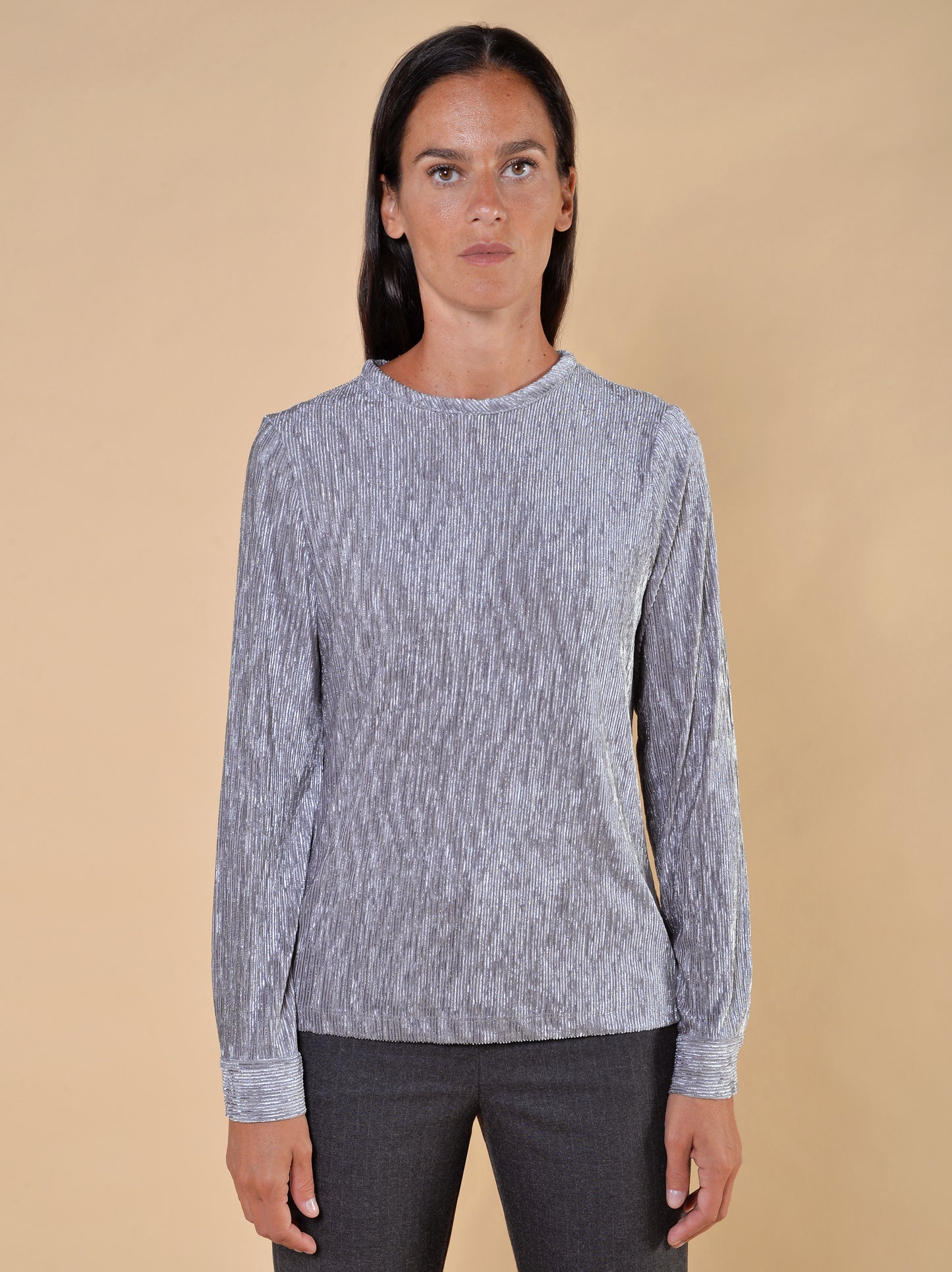 Maglia Jersey Lurex Plisse' Grigia