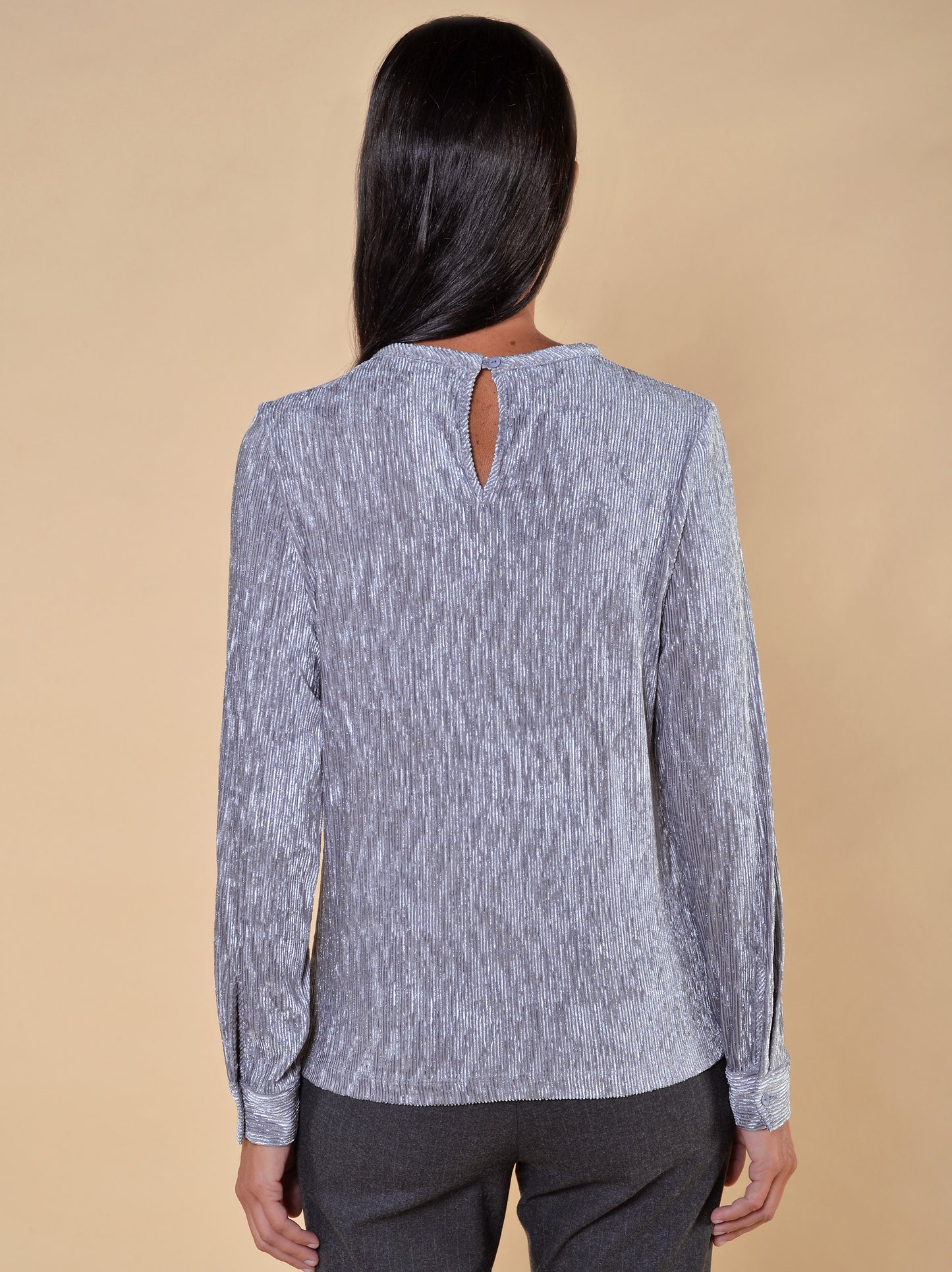Maglia Jersey Lurex Plisse' Grigia
