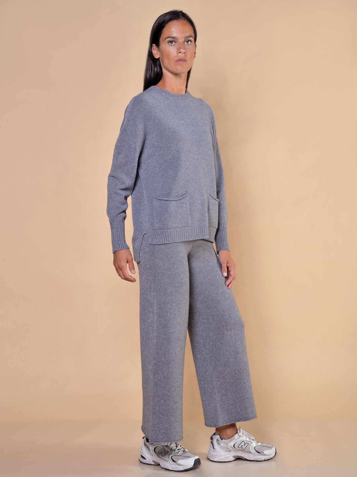 Maglia Girocollo Con Tasche Grigio