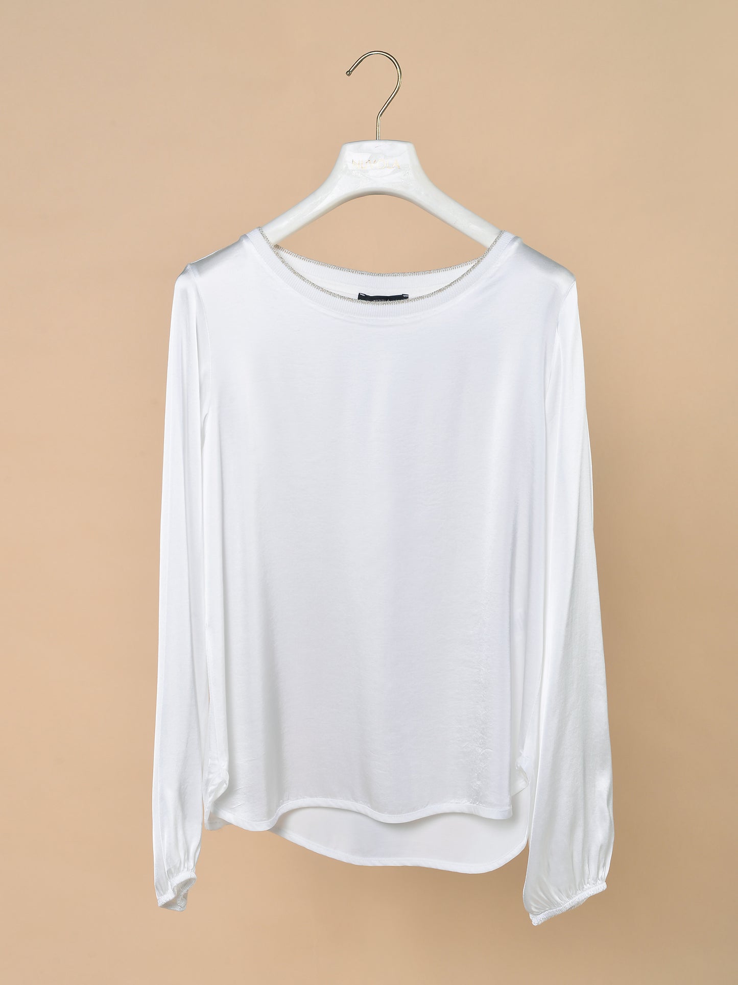 T-shirt in Raso di Viscosa Elasticizzato Pervinca o Panna