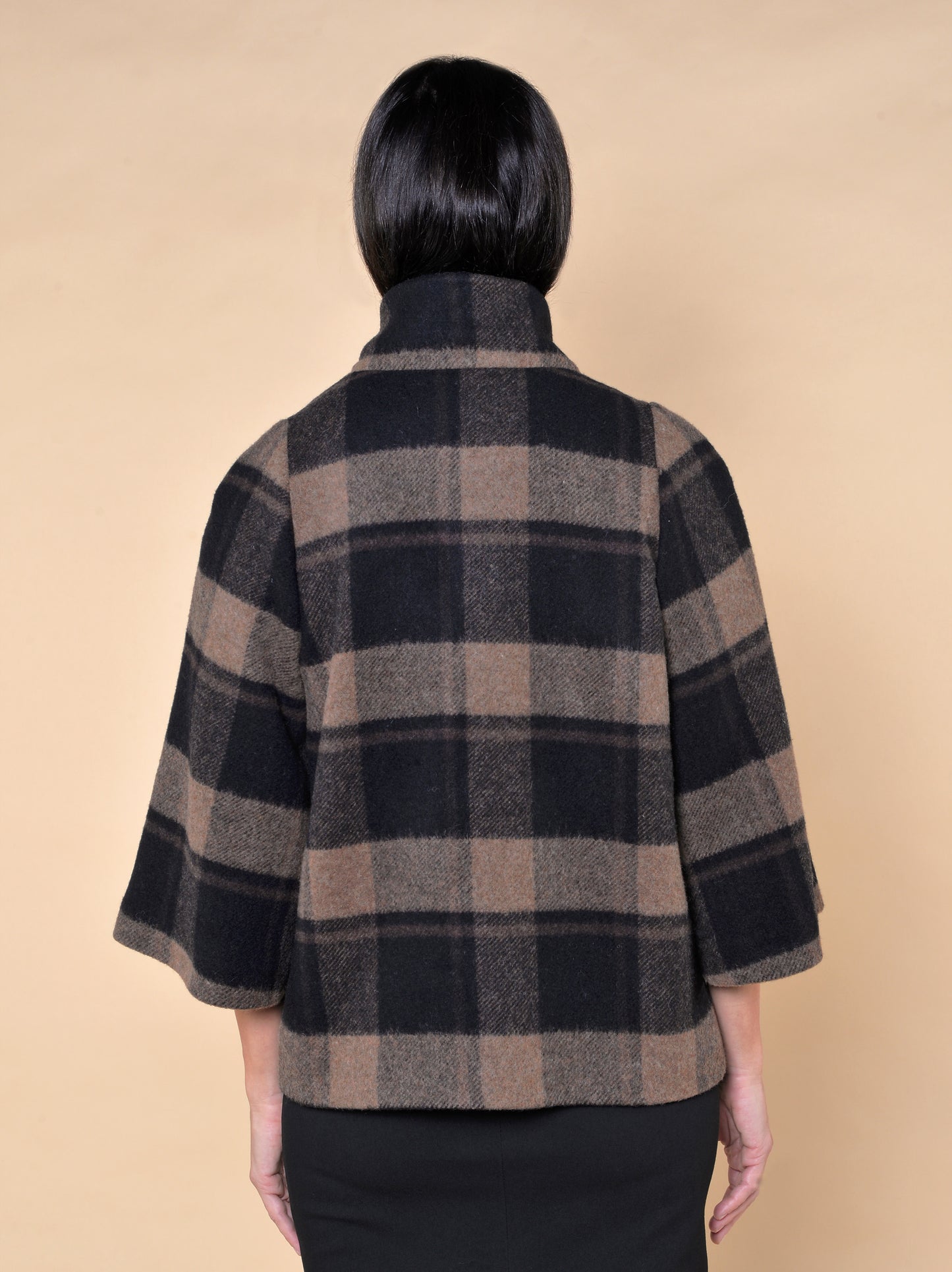 Giaccone Svasato Fantasia Quadro Nero