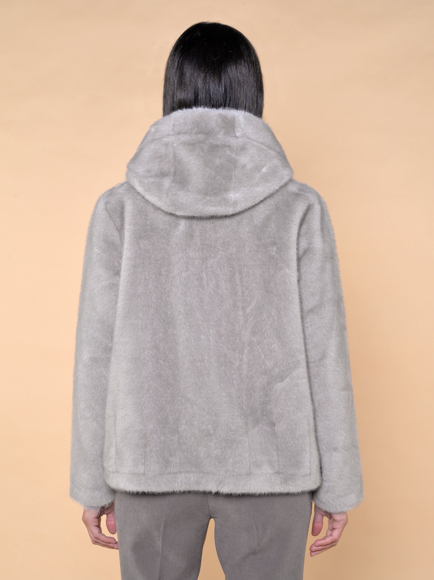 Ecopelliccia con Cappuccio Grigia