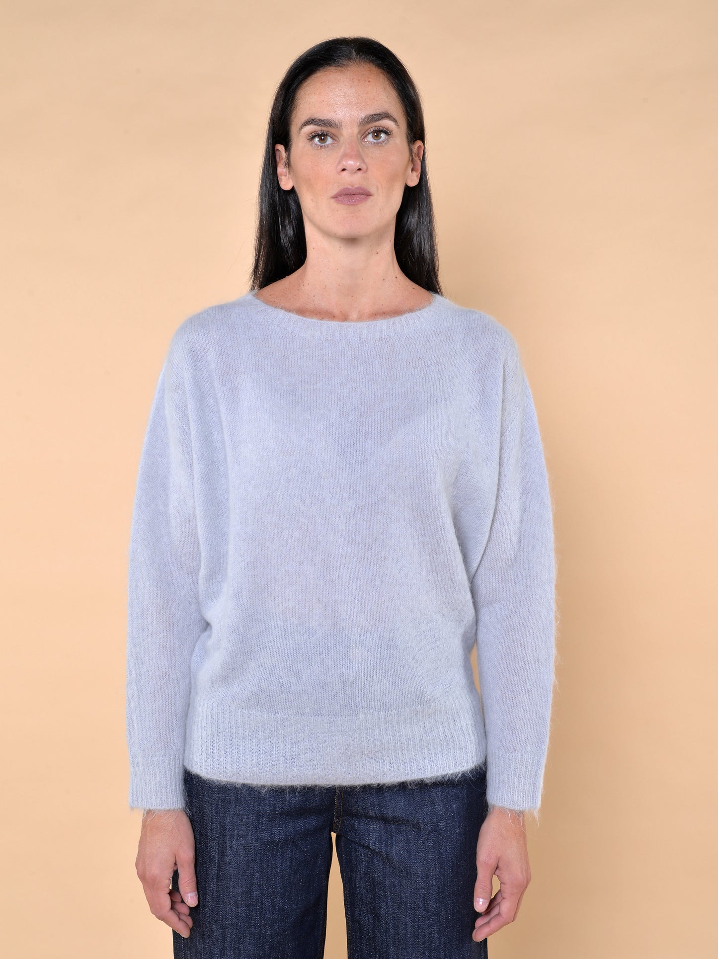 Maglia in Misto Alpaca Paricollo Grigio Perla