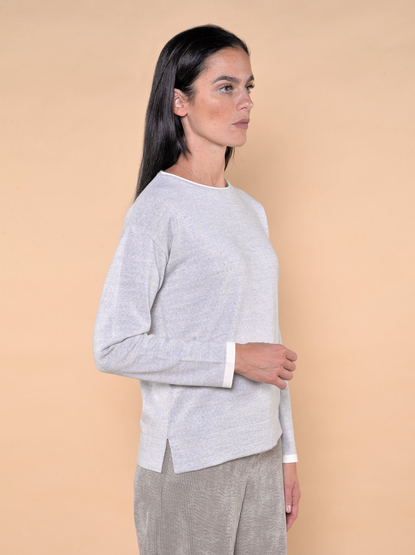 Maglia Bordi Bicolore in Misto Lana Perla