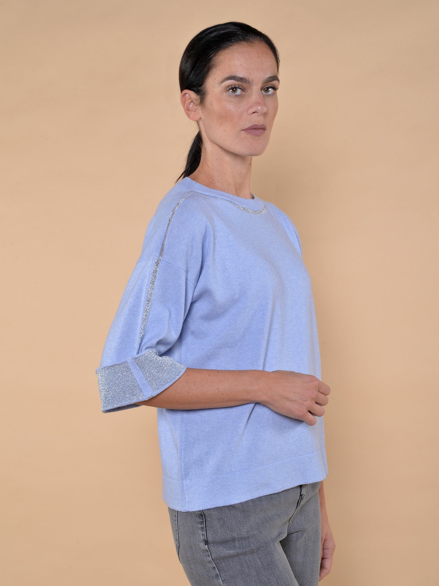 Maglia in Misto Lana Nuvola e Lurex Argento