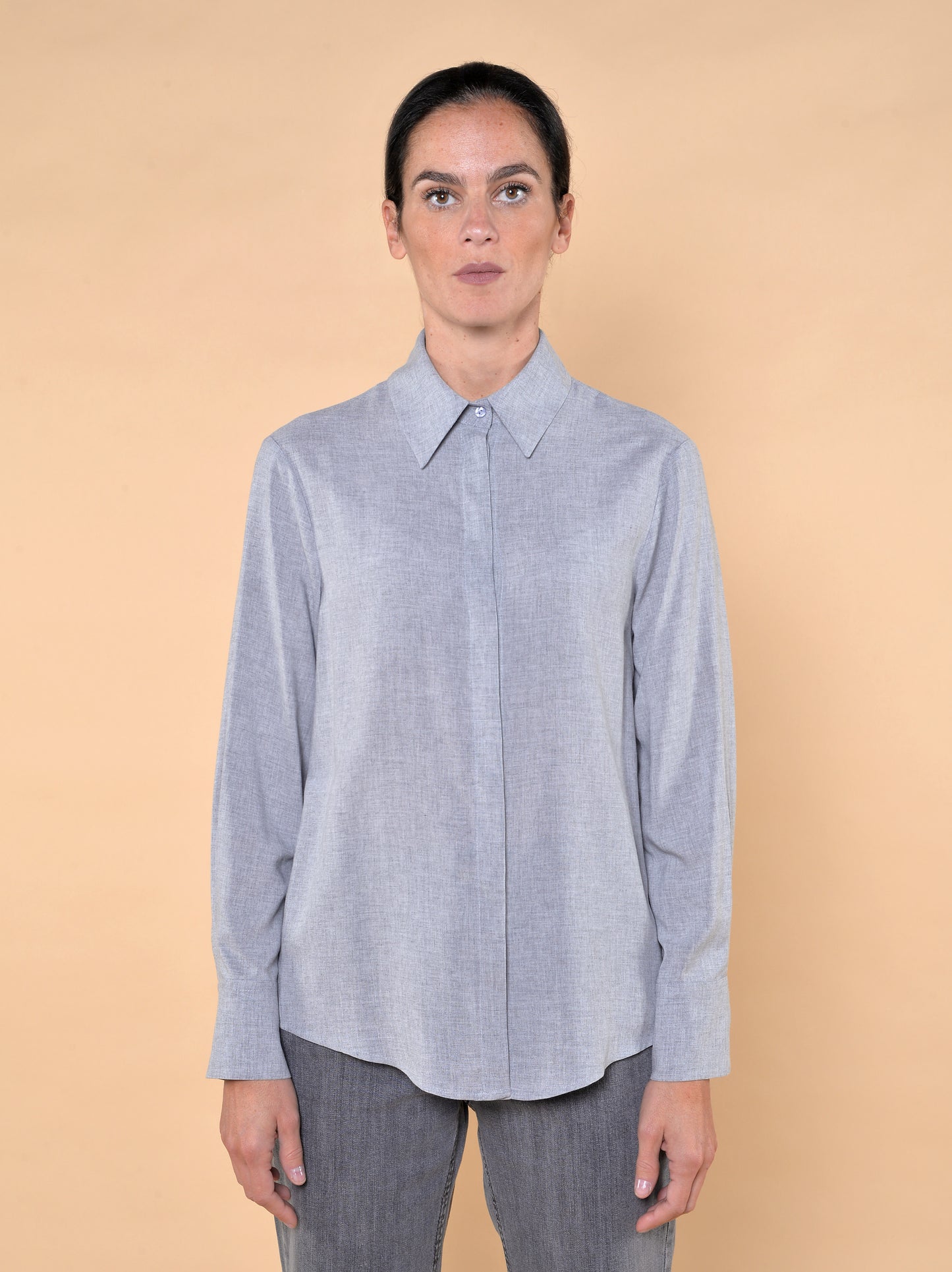 Camicia in Garza Polso Asimmetrico Grigia