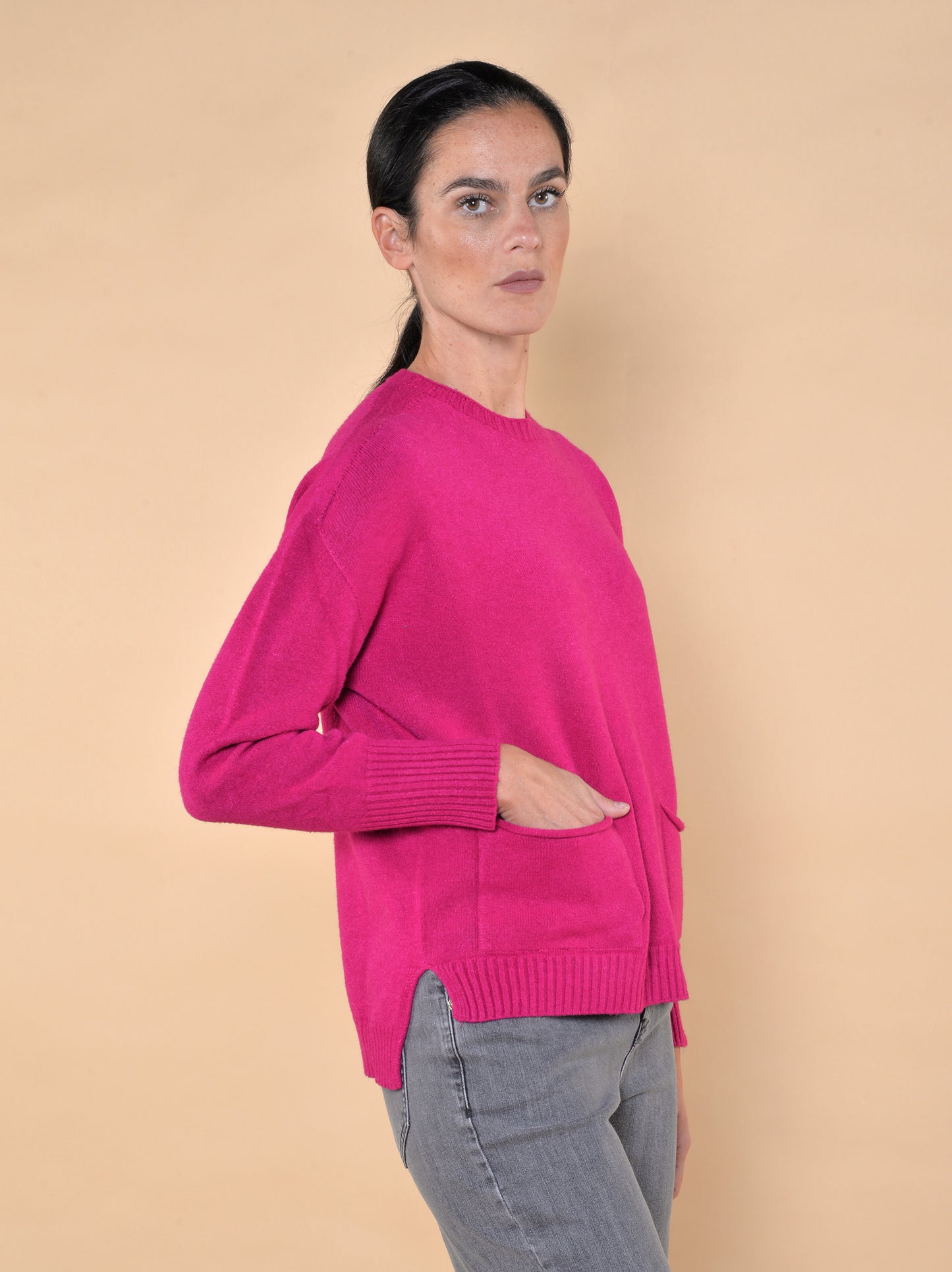 Maglia Girocollo Con Tasche Ciclamino