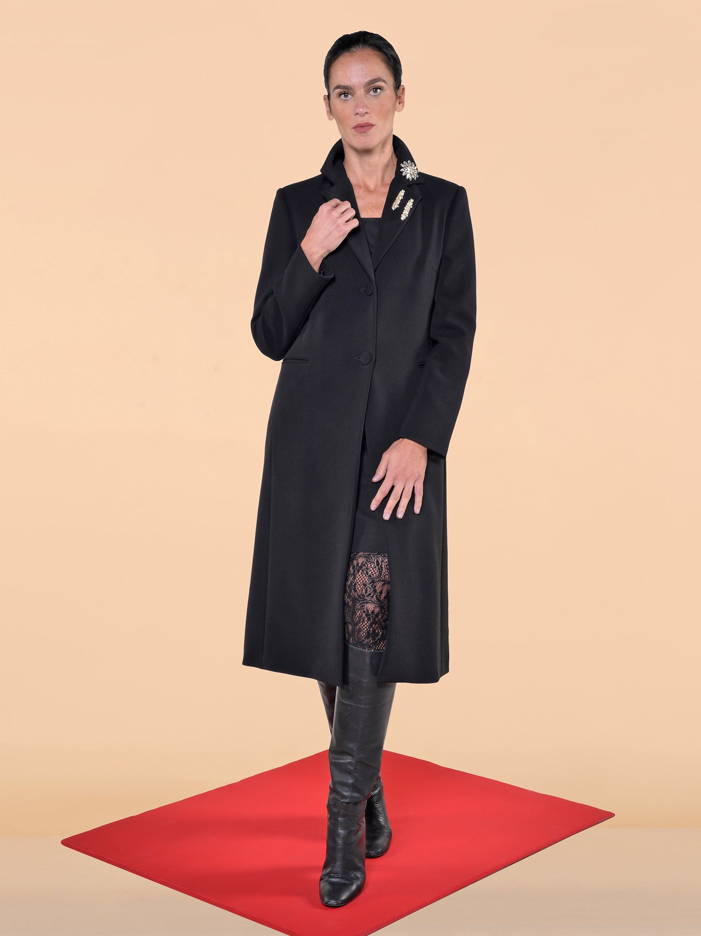 Cappotto Lungo in Triplo Crepe Nero
