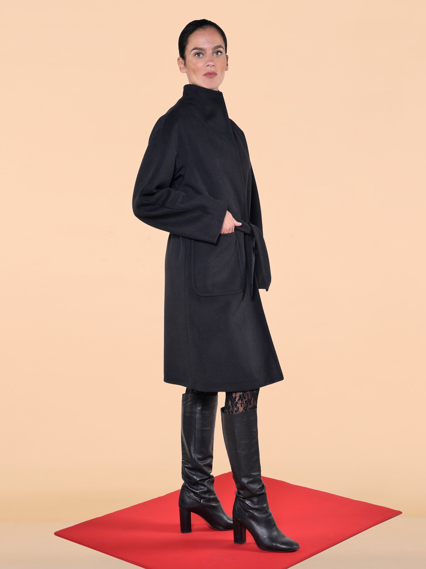 Cappotto Con Cintura Nero