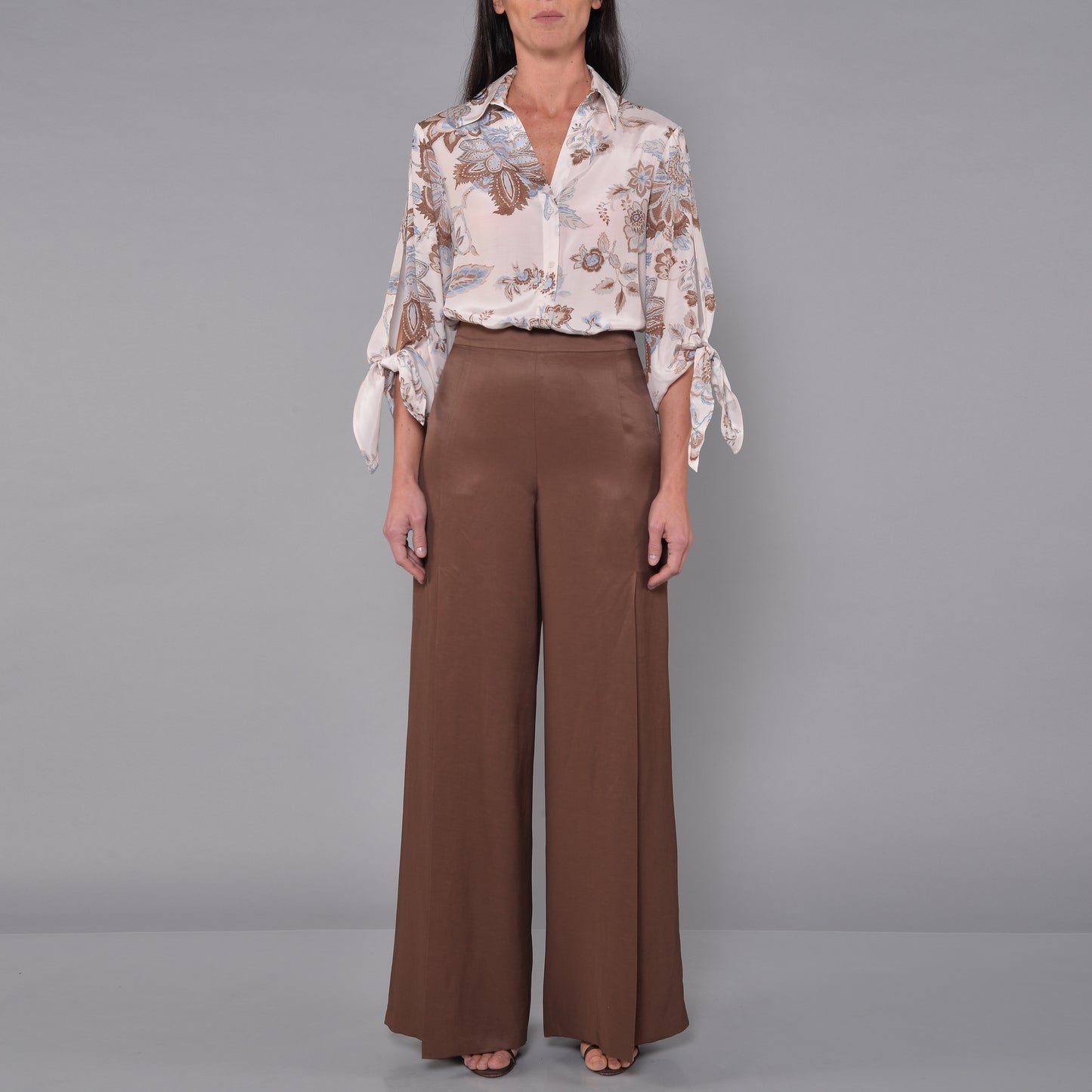 Camicia in Viscosa Fantasia Fiore Cioccolata