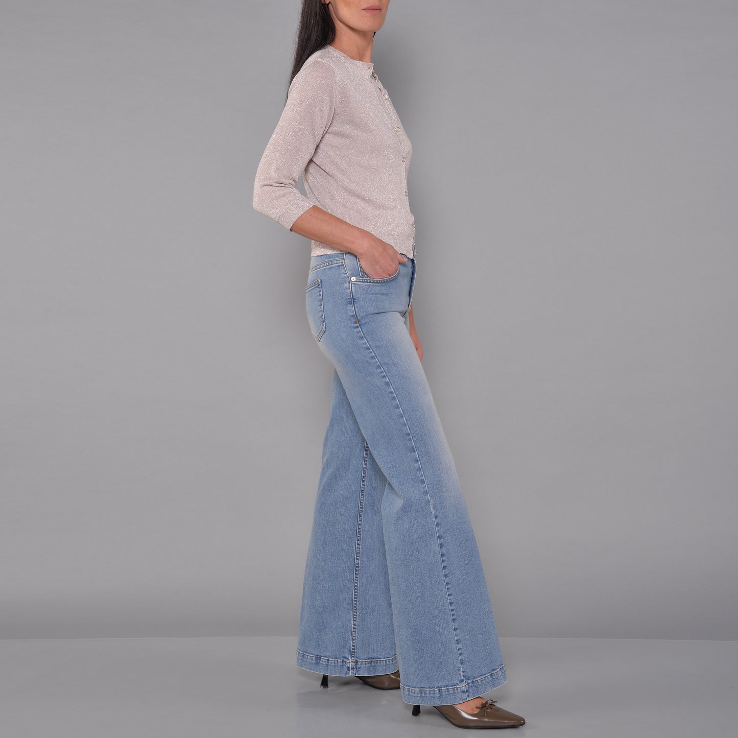 Cardigan Girocollo in Viscosa Lurex Rosa