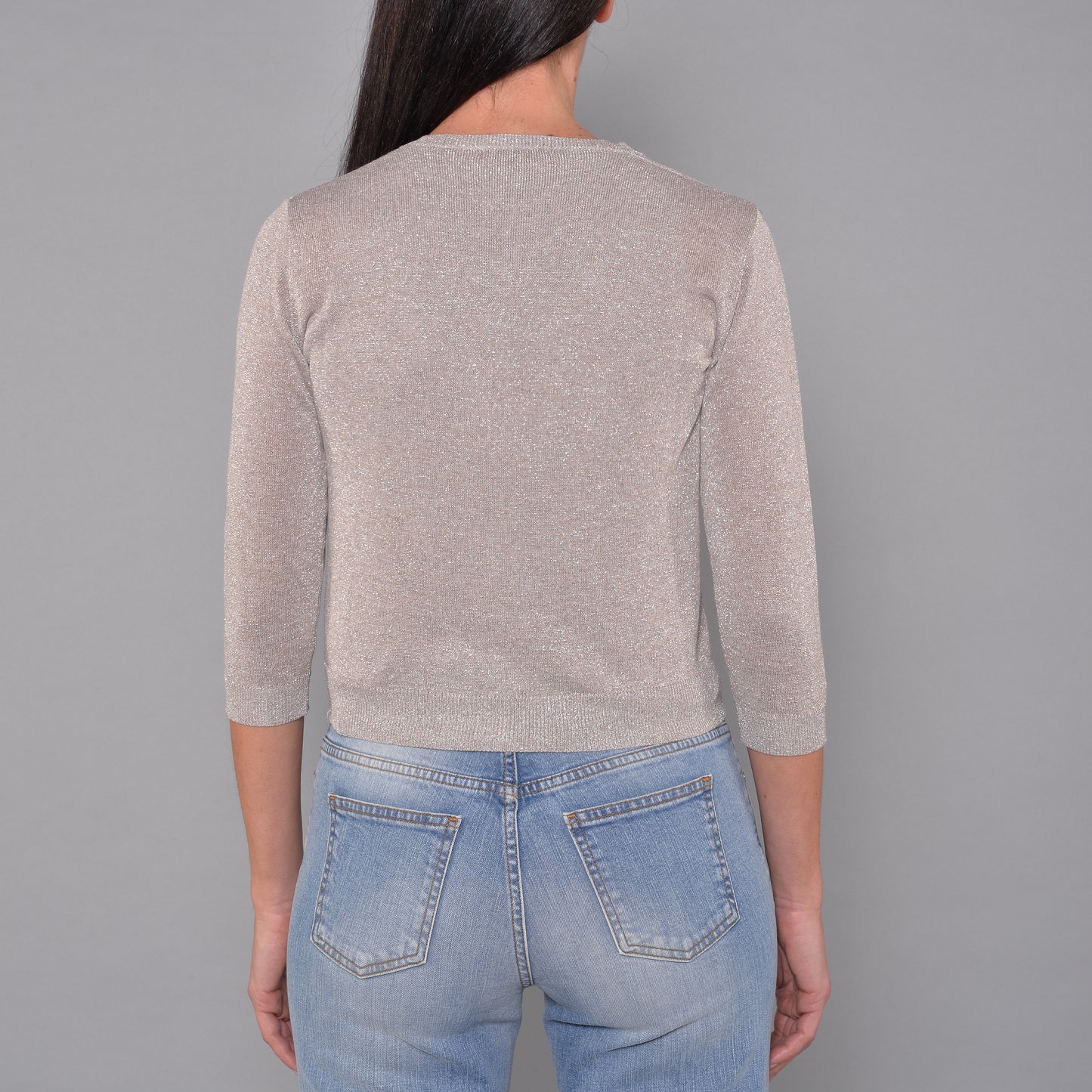 Cardigan Girocollo in Viscosa Lurex Argento