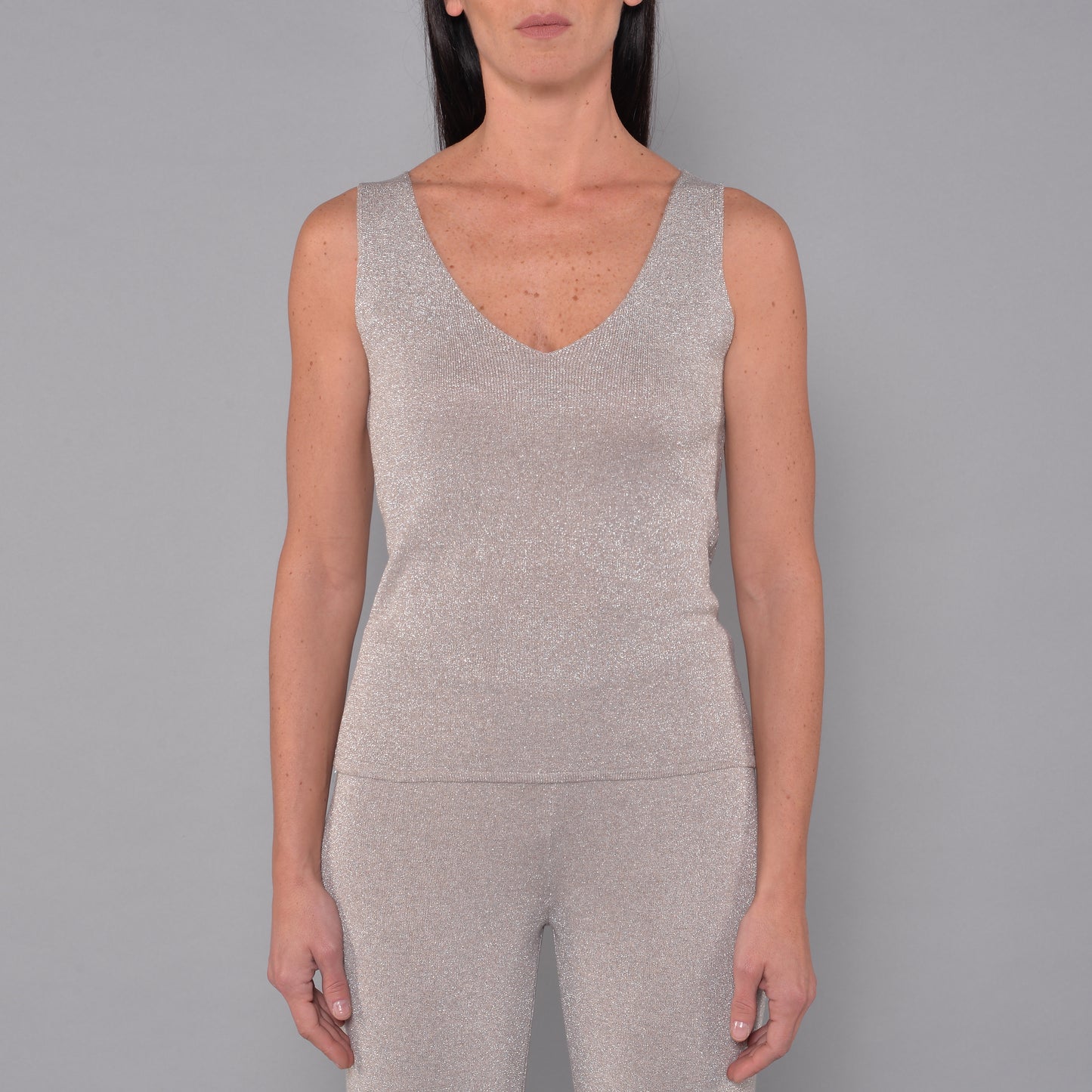 Canotta Scollo V in Viscosa Lurex Argento