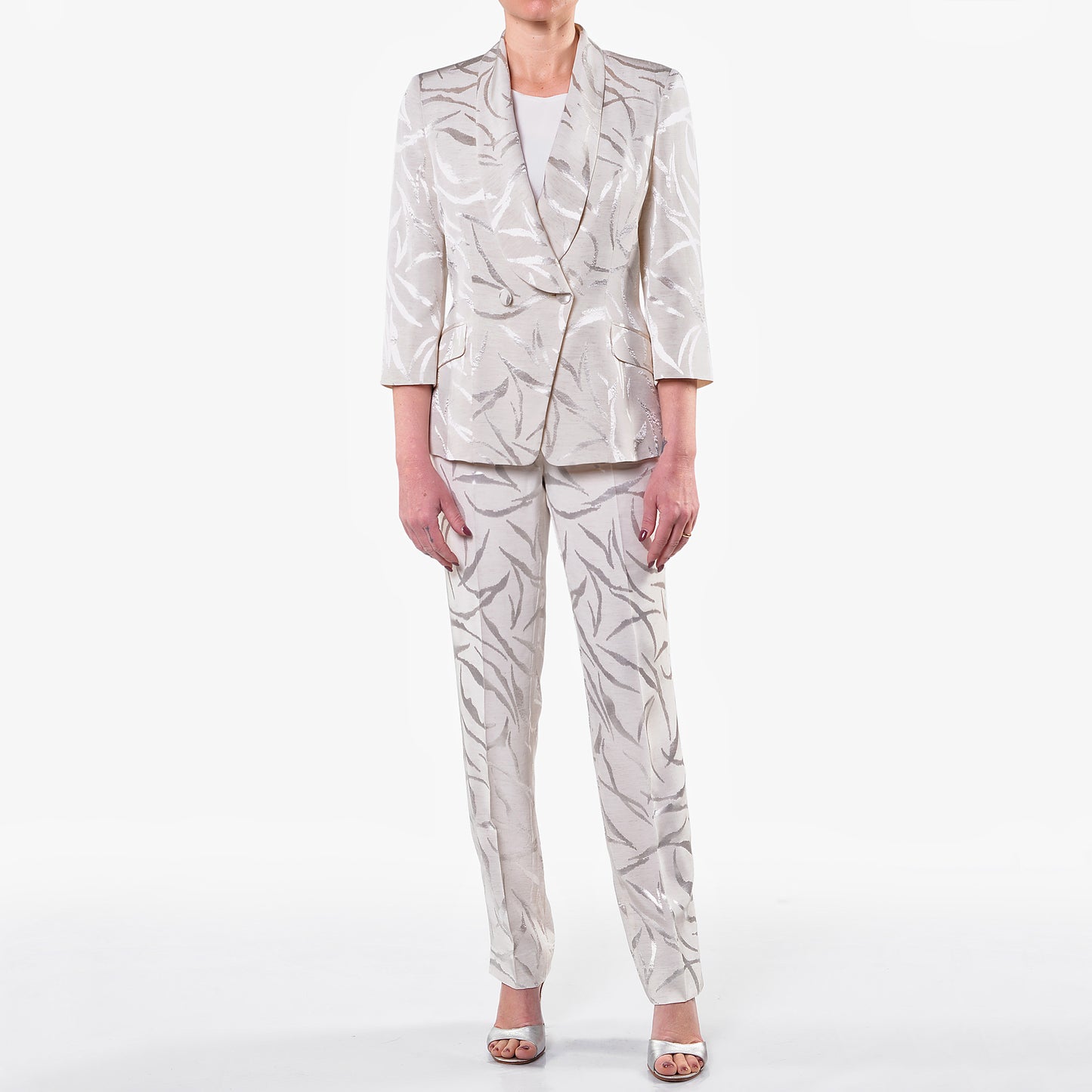 Pantaloni Jacquard Ecrù Zip Laterale