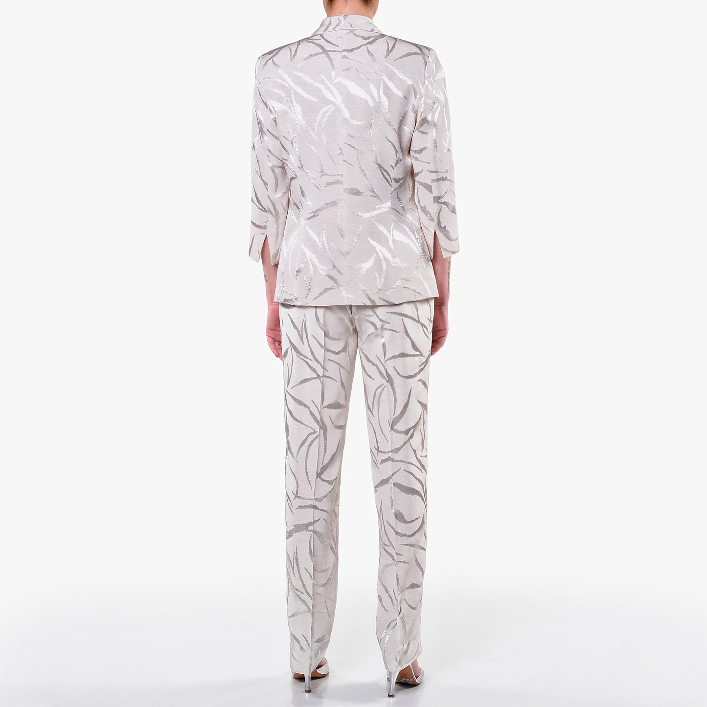 Pantaloni Jacquard Ecrù Zip Laterale