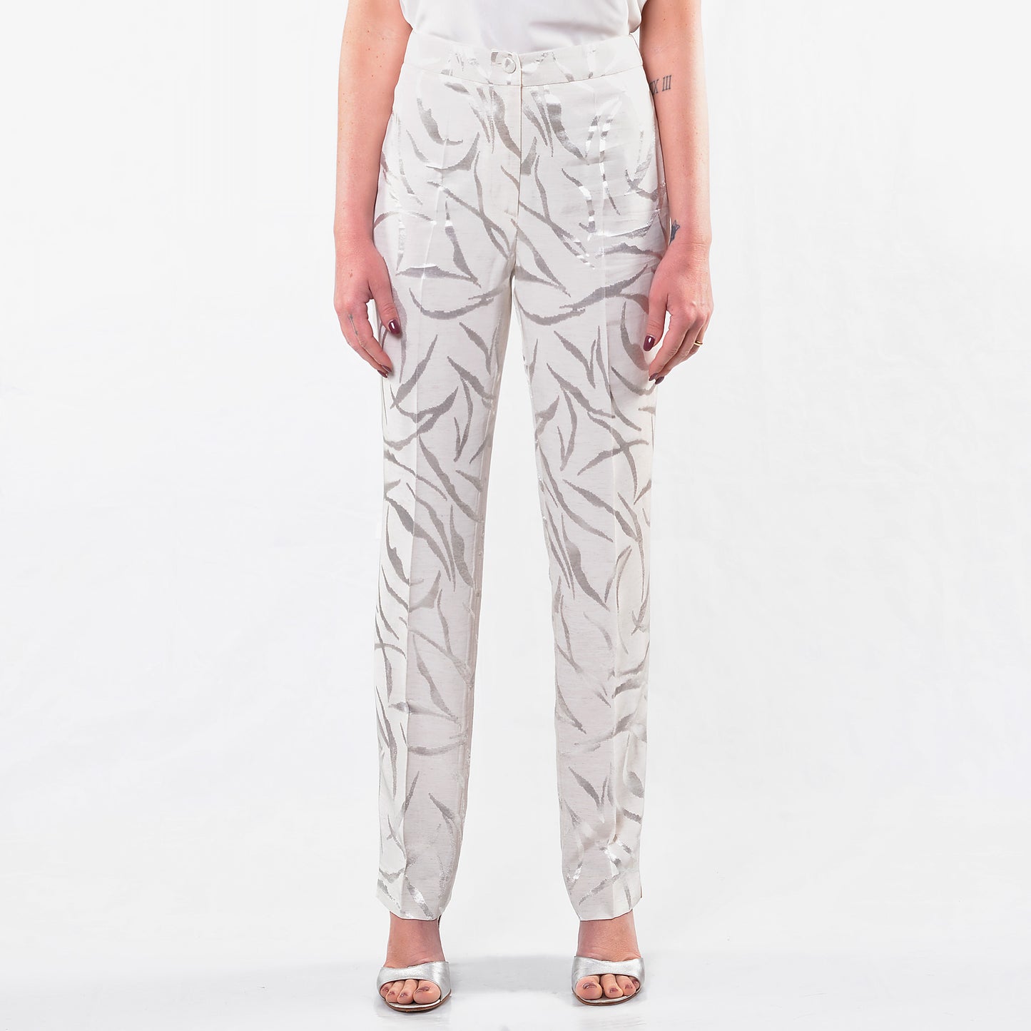 Pantaloni Jacquard Ecrù Zip Laterale