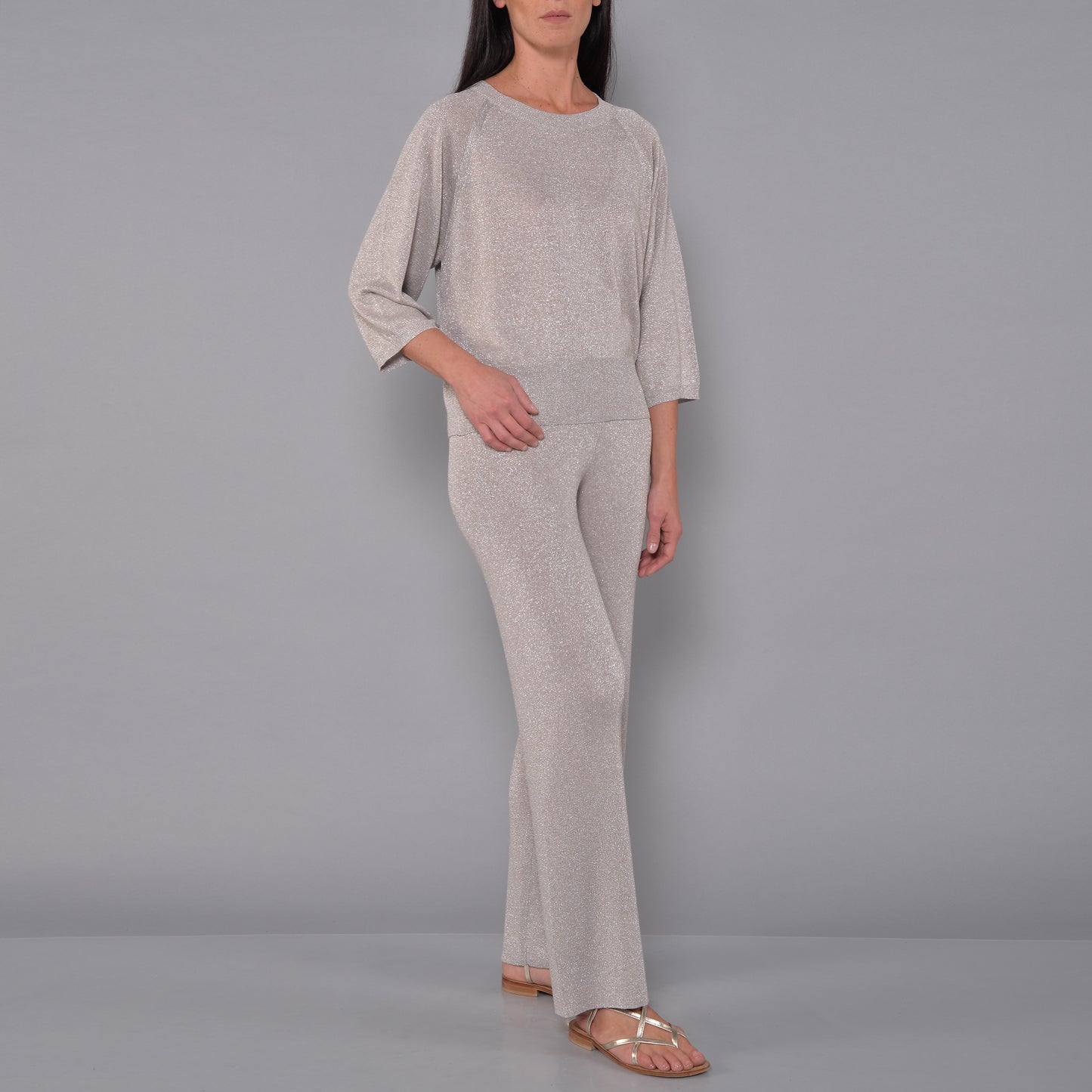 Lurex-Shirt mit Raglanärmeln, Silber