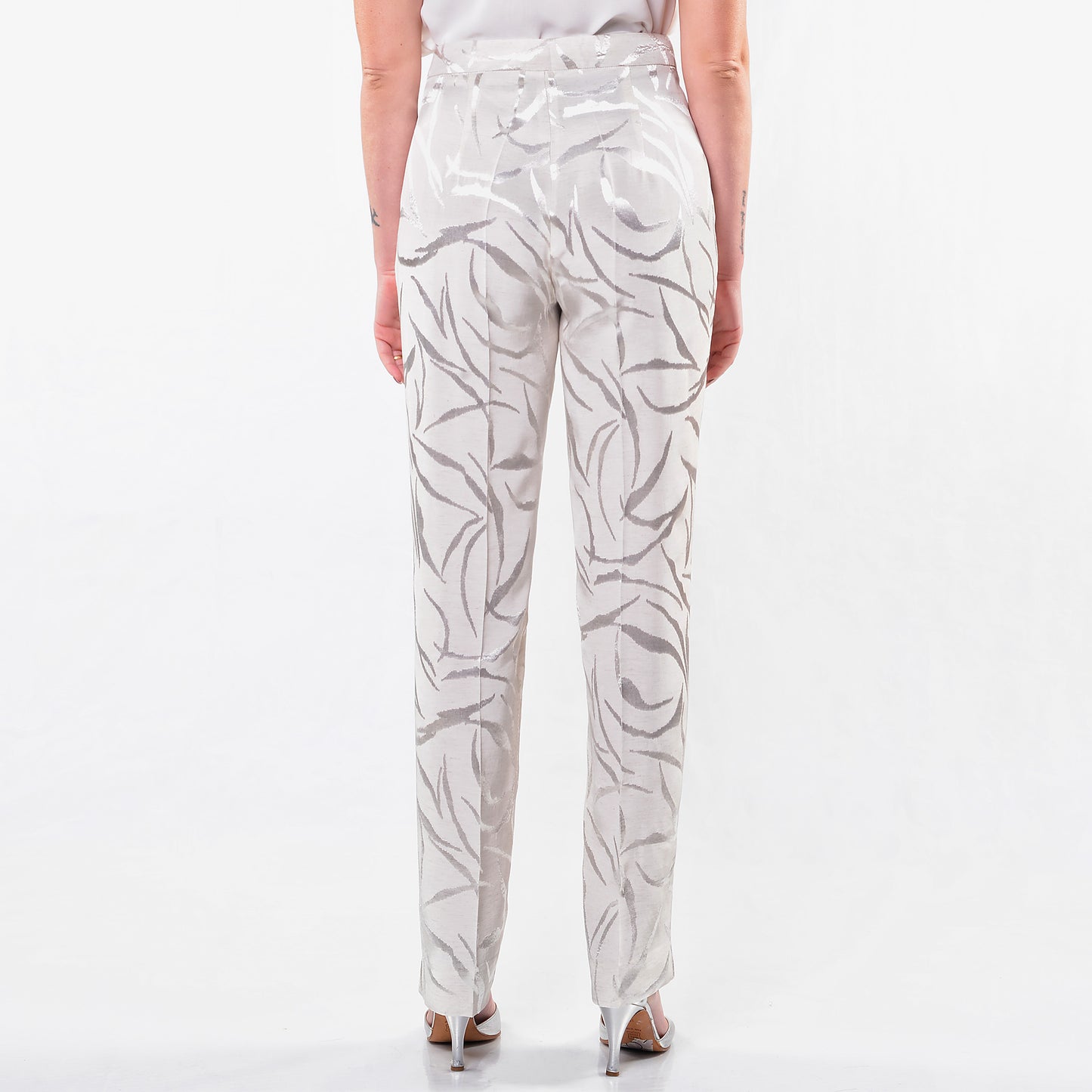 Pantaloni Jacquard Ecrù Zip Laterale