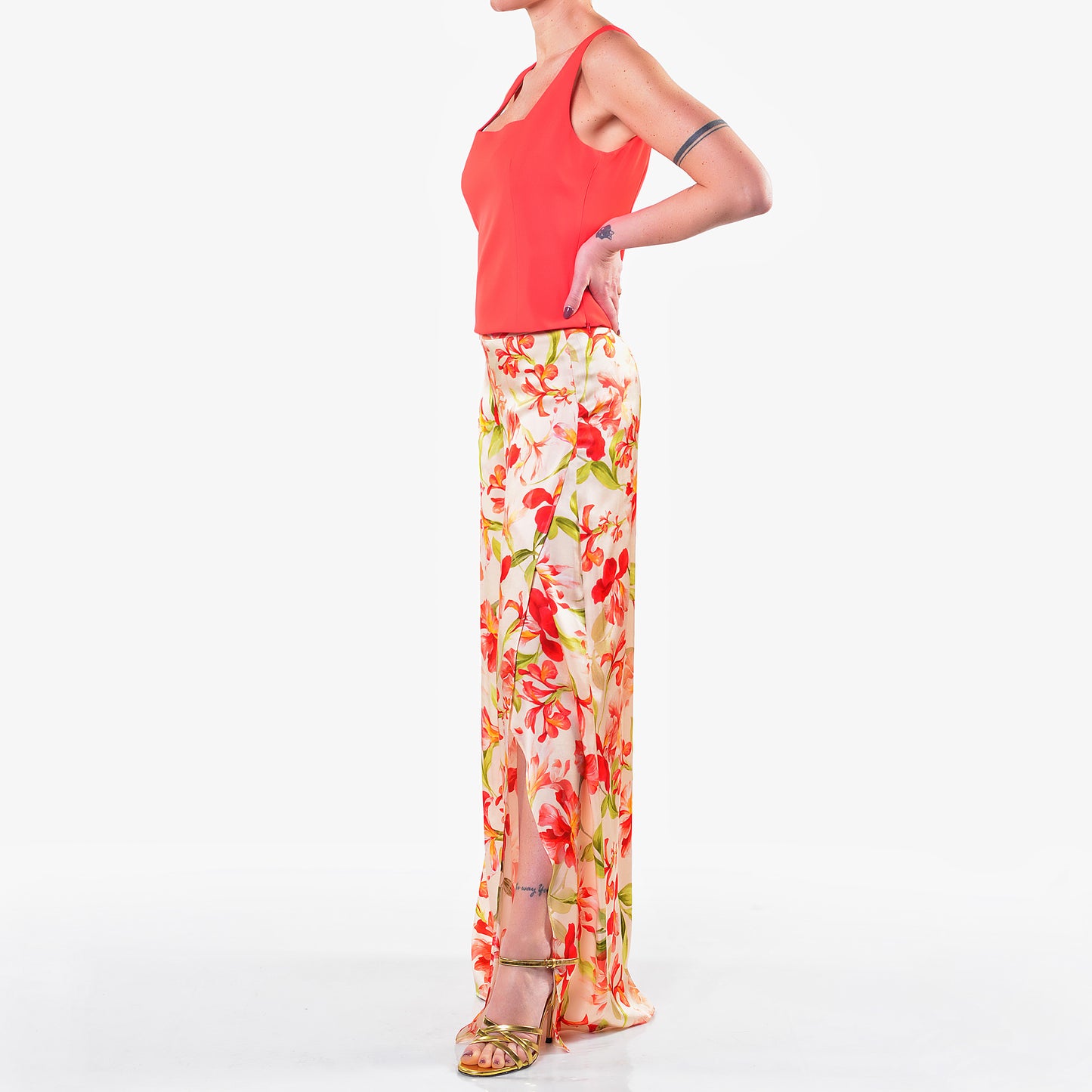 Pantaloni Stampa Fiore Corallo