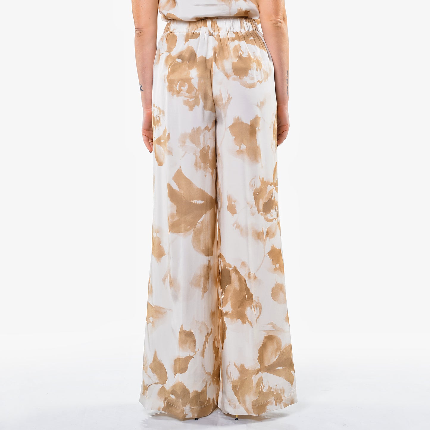 Pantaloni Gamba Larga Fantasia Fiore Oro