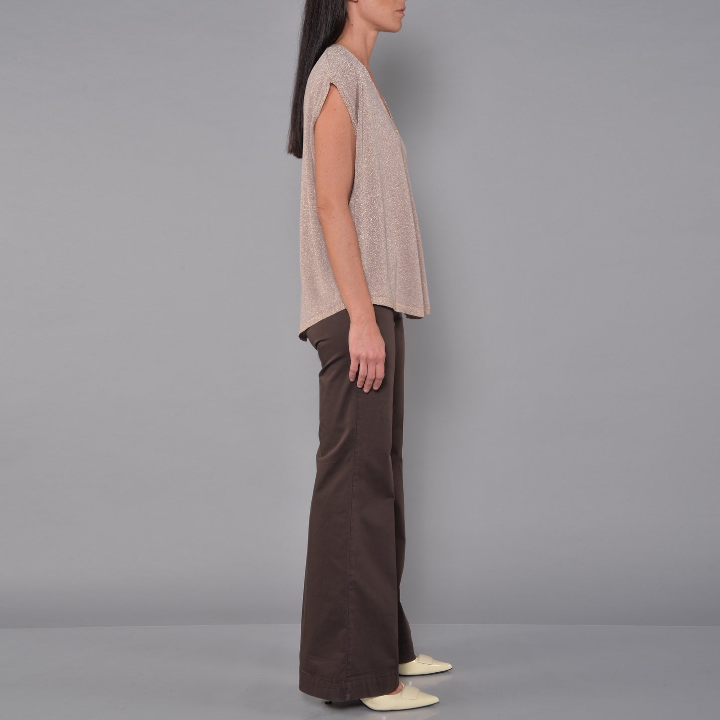 Sleeveless Cardigan in Gold Lurex Viscose