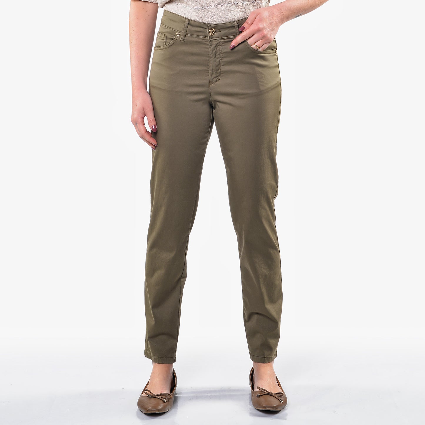Pantaloni 5 Tasche in Cotone Rasato Militare
