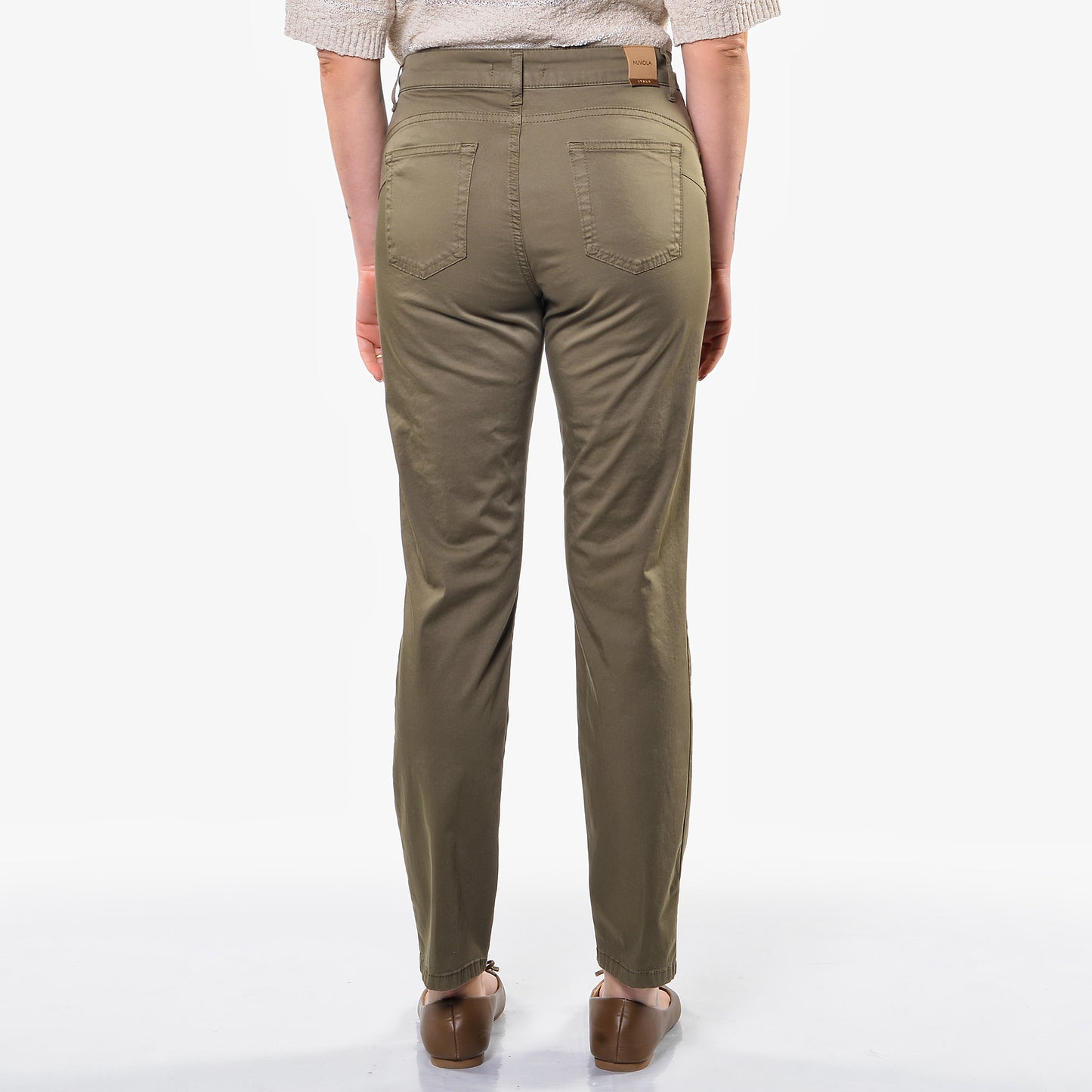 Pantaloni 5 Tasche in Cotone Rasato Militare