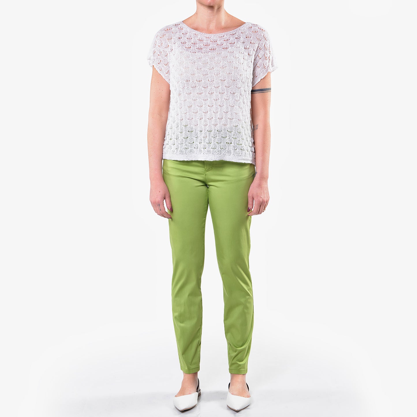 Pantaloni 5 Tasche in Cotone Rasato Pistacchio