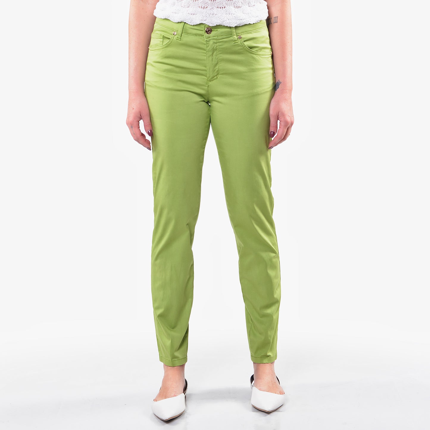 Pantaloni 5 Tasche in Cotone Rasato Pistacchio
