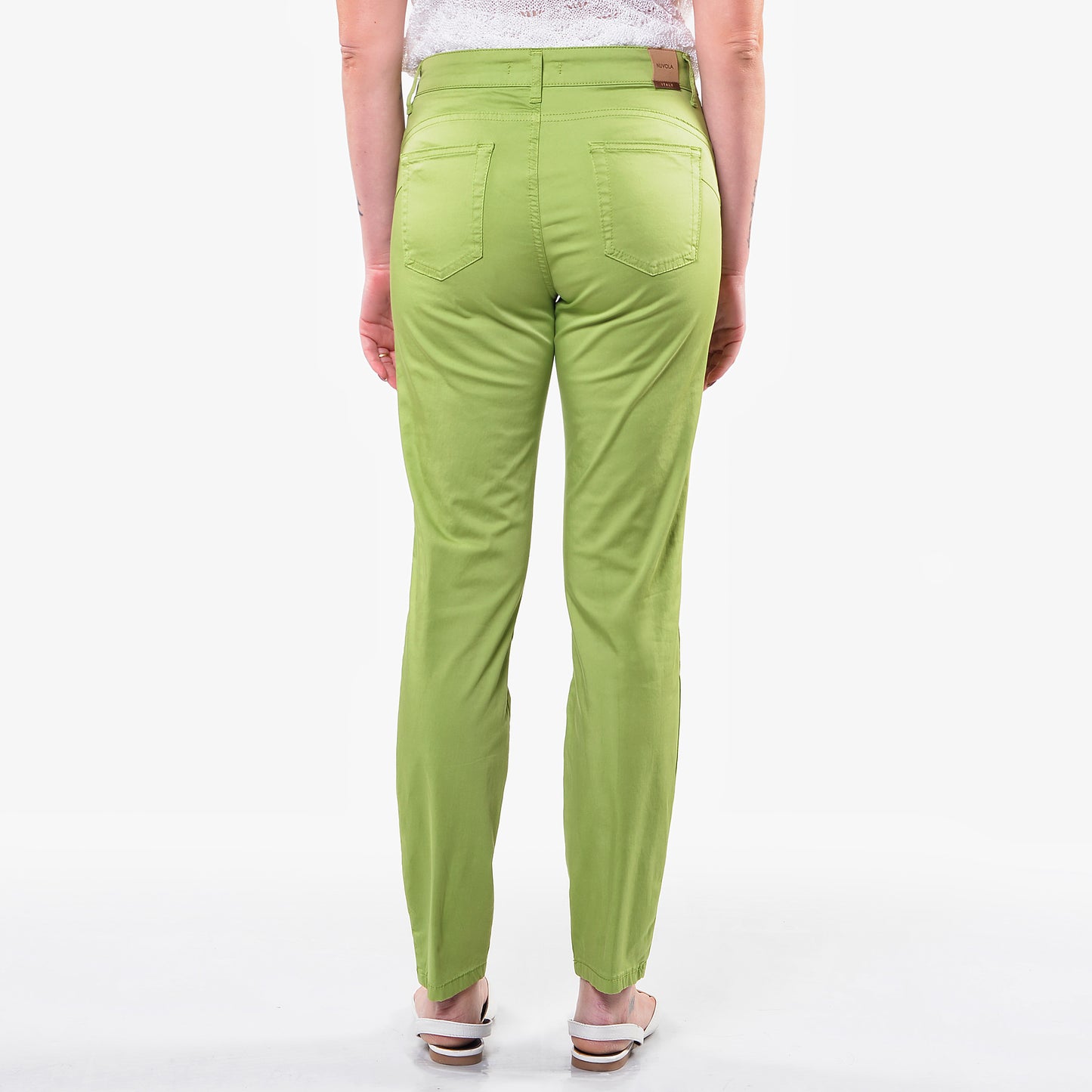 Pantaloni 5 Tasche in Cotone Rasato Pistacchio