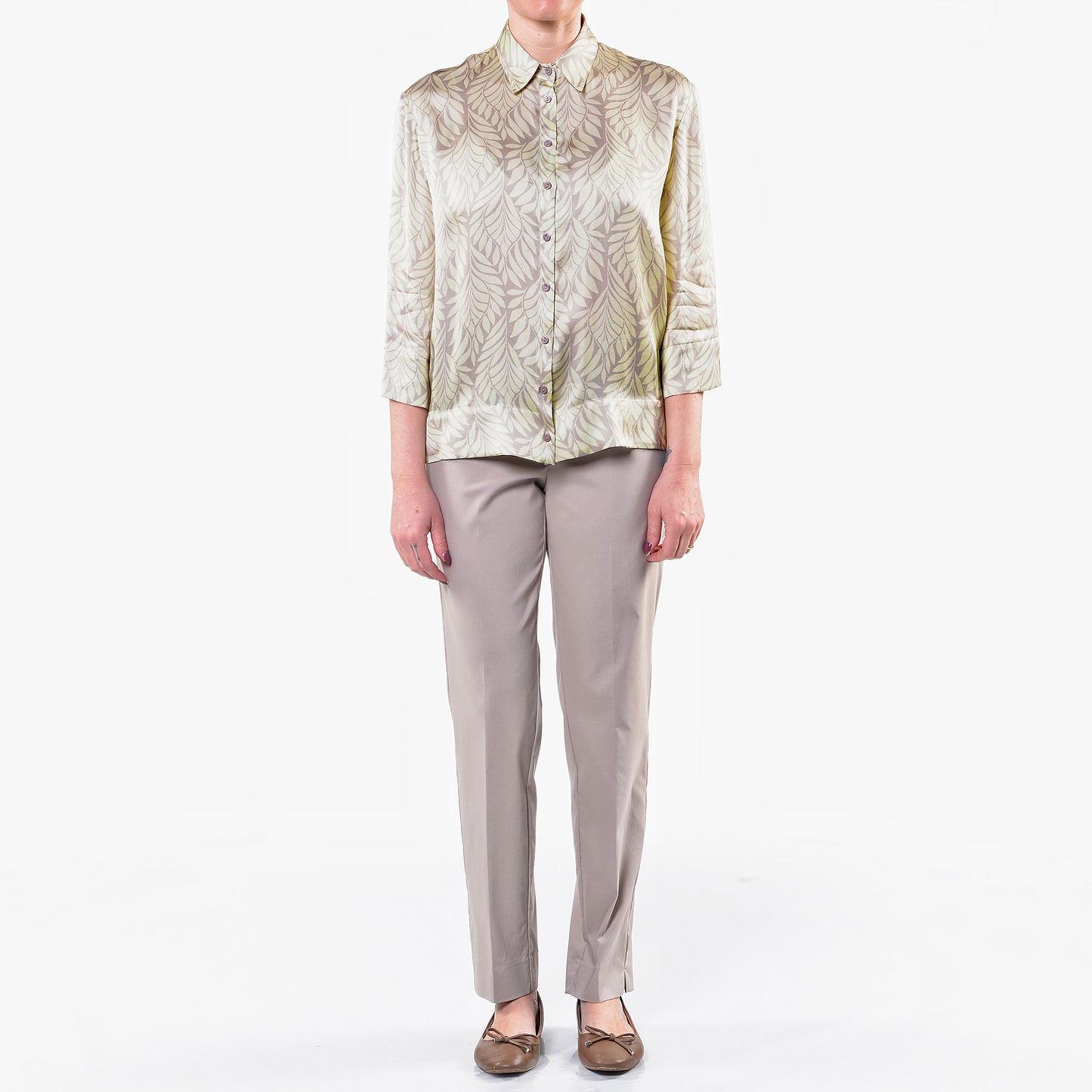 Camicia Fantasia Foglie Verde Mela