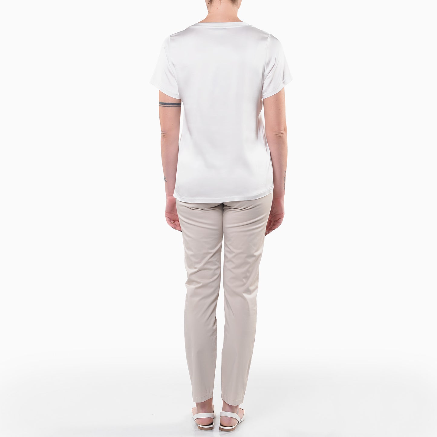 T-shirt in Raso di Viscosa Elasticizzato Panna 1/2 Manica