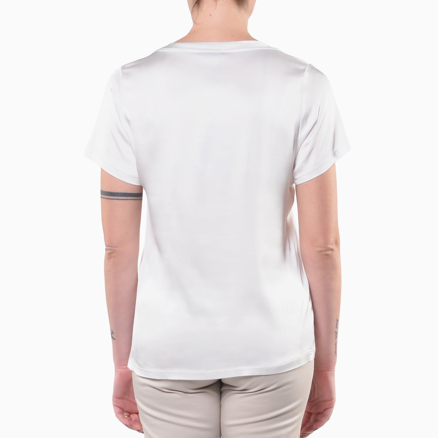 T-shirt in Raso di Viscosa Elasticizzato Panna 1/2 Manica