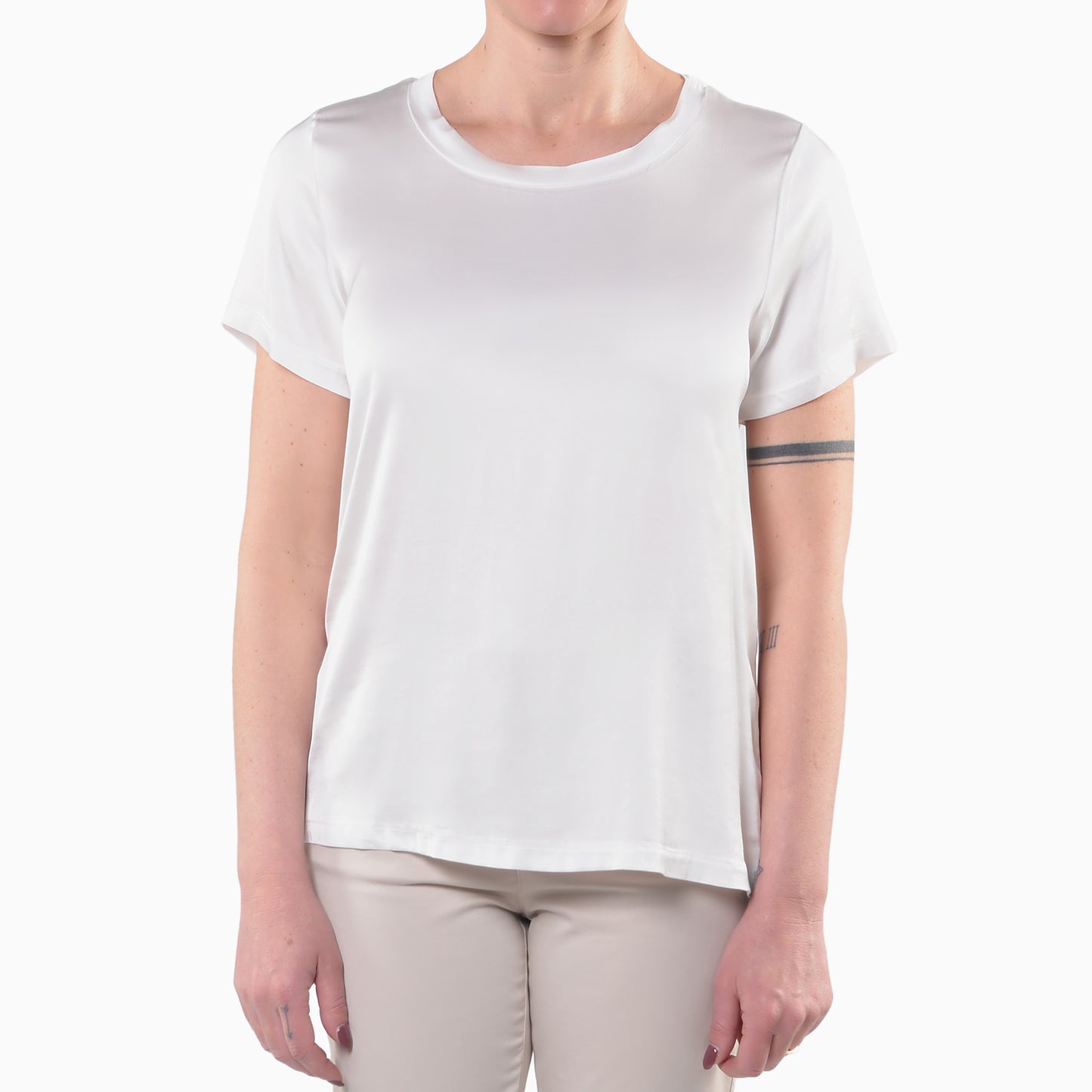 T-shirt in Raso di Viscosa Elasticizzato Panna 1/2 Manica