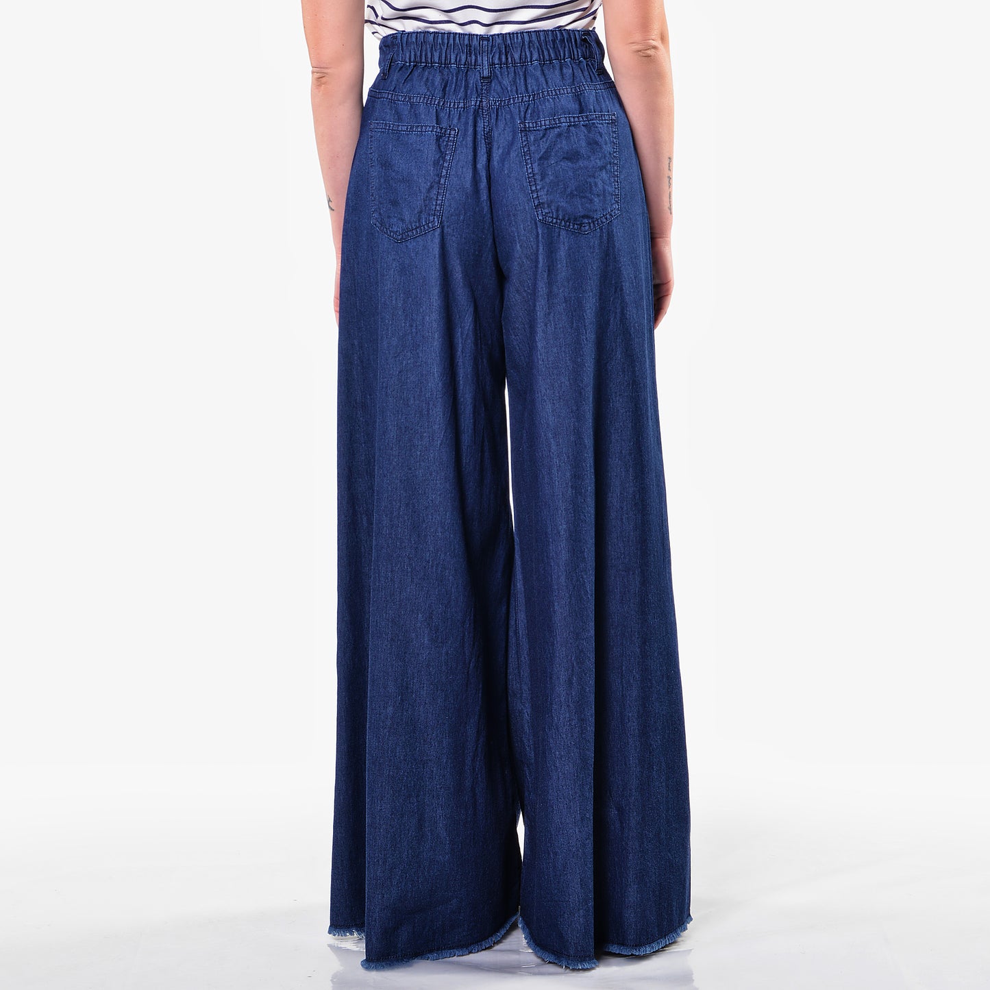 Pantaloni in Cotone Leggero Denim a Gamba Larga