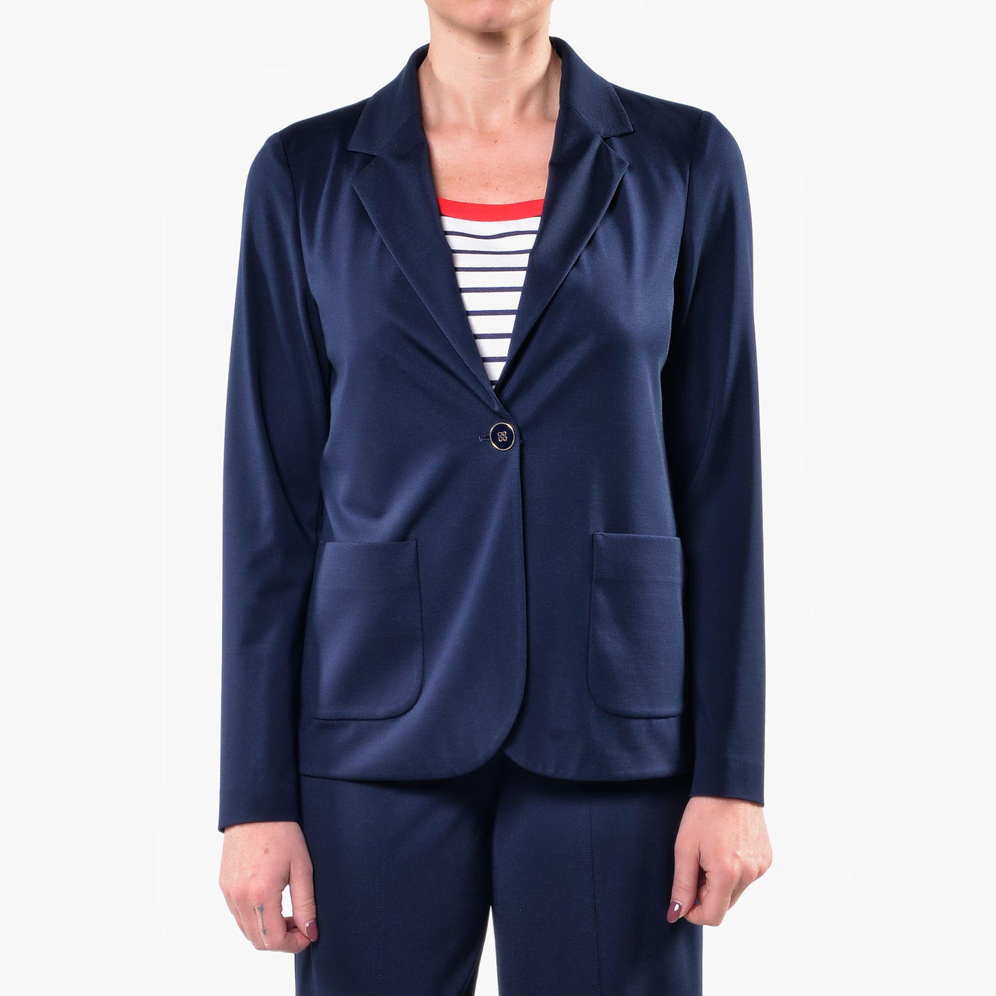 Blaue Jerseyjacke mit aufgesetzten Taschen