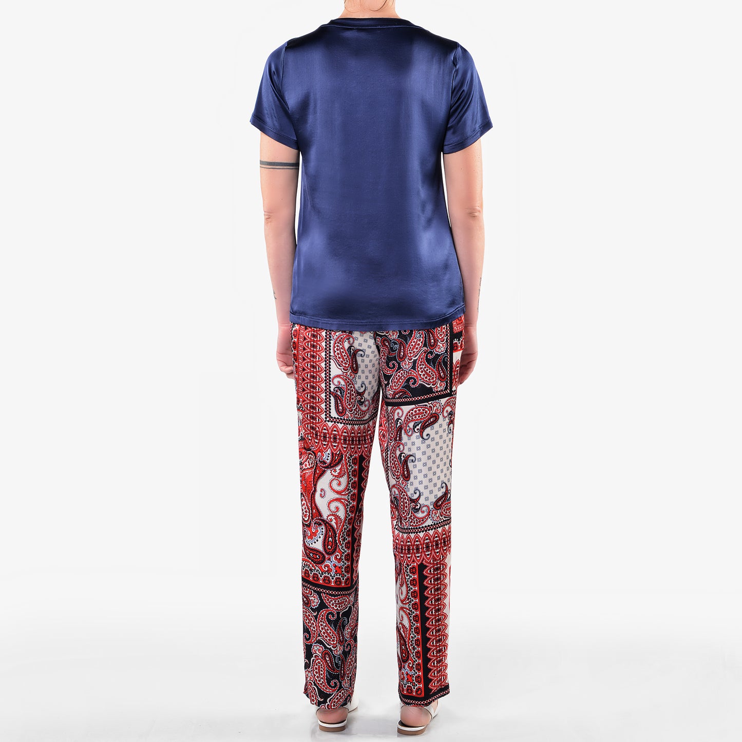 T-shirt in Raso di Viscosa Elasticizzato Blu 1/2 Manica