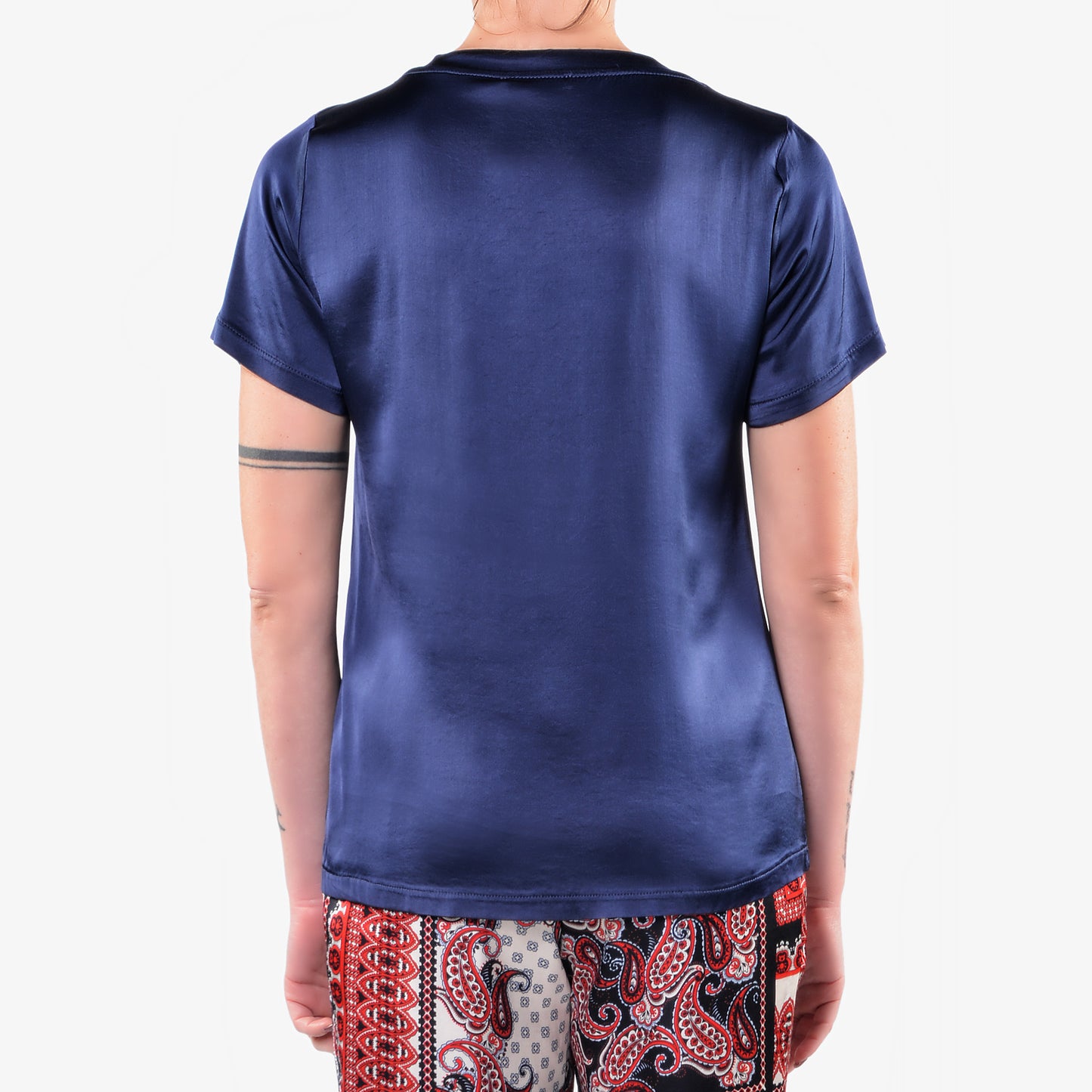 T-shirt in Raso di Viscosa Elasticizzato Blu 1/2 Manica